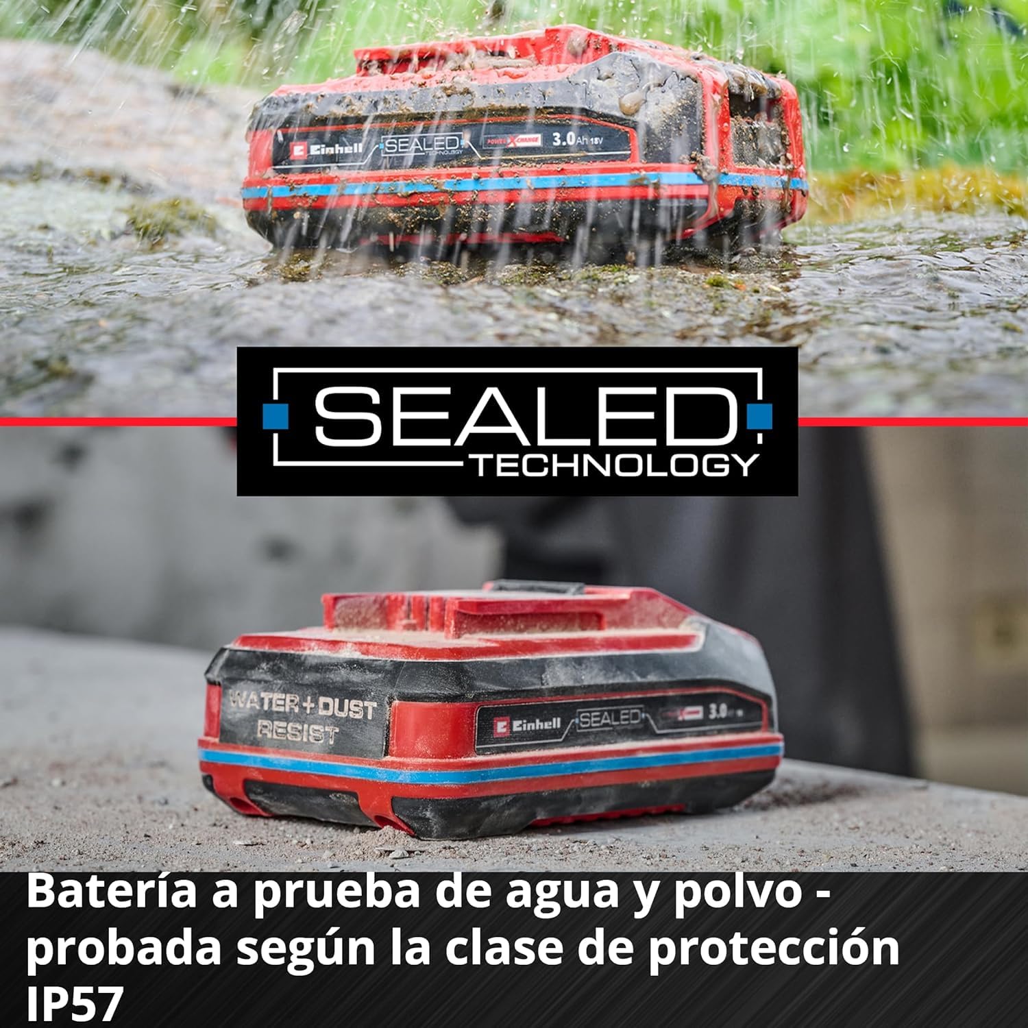 Original Einhell 18 V 4,0 Ah Sealed Power X-Change Plus (batería de 18 V, estanca al Agua y Polvo, Clase de protección IP57, de Uso Universal para Todos los aparatos Power X-Change, sin Cargador) | 900 W | PXC | impermeable al agua y al polvo | IP57 | Li-