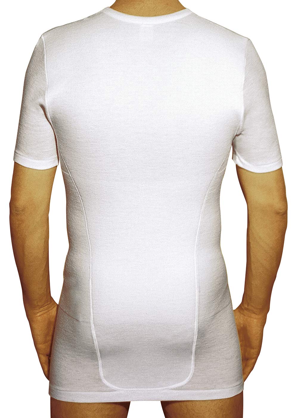 MANIFATTURA BERNINA Form 1005SD (Taglia 5 Bianco) - Maglietta Termica Mezza Manica Rinforzo Dorsale Intimo Uomo Lana e Cotone Fascia Vita incorporata