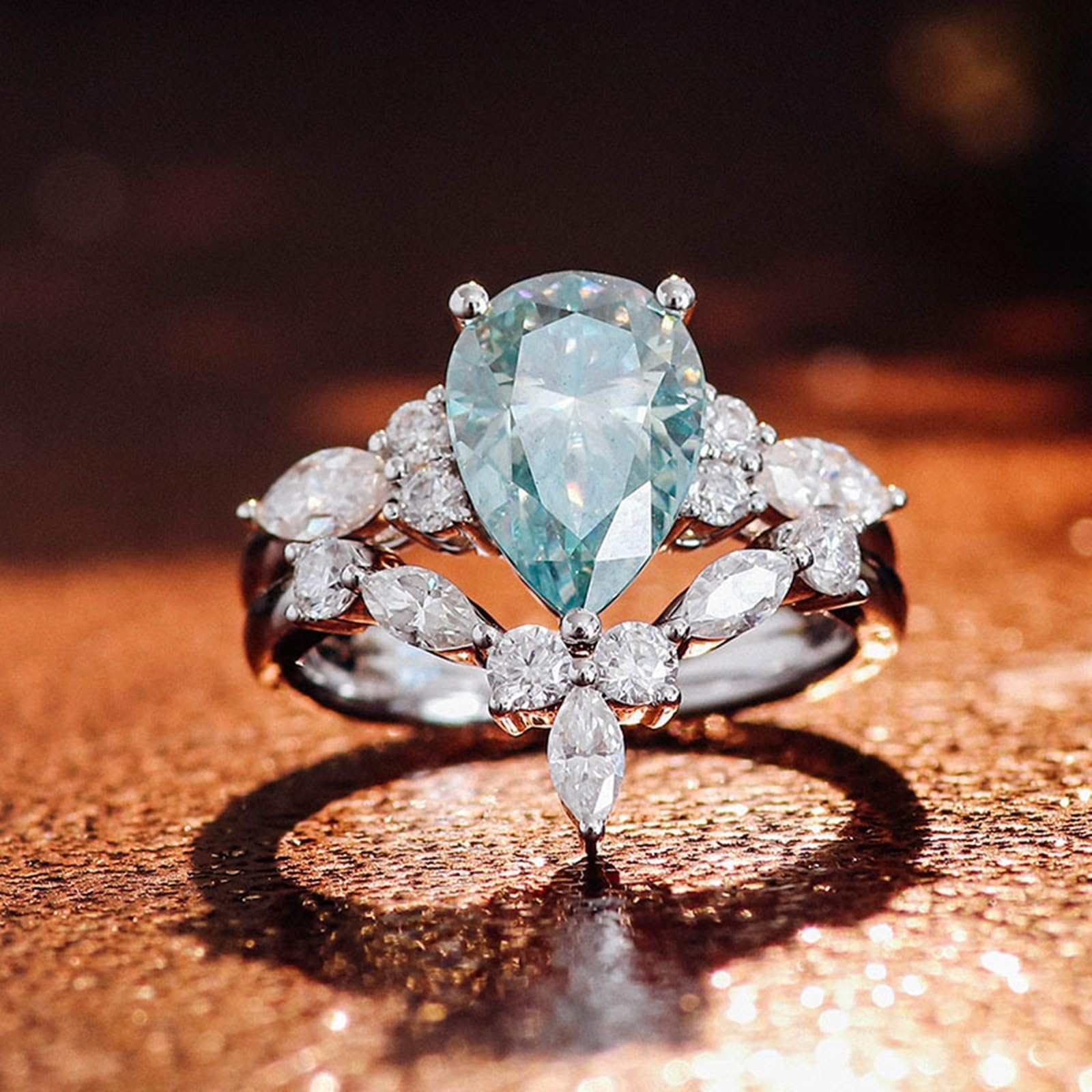 Anello da donna in oro bianco 18 carati, con incisione, set da 2 fedi nuziali, anello di fidanzamento 750 in vero oro bianco con moissanite 2 carati, misura 60 (19,1)