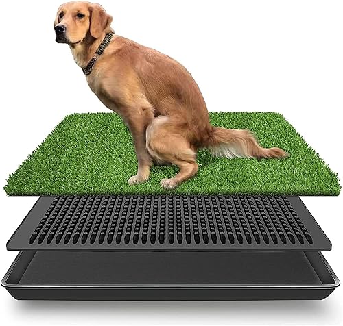 LOMANTOWN Almohadilla de césped para perros con bandeja para entrenamiento de mascotas para interiores y exteriores, con bandeja lavable, sistema de