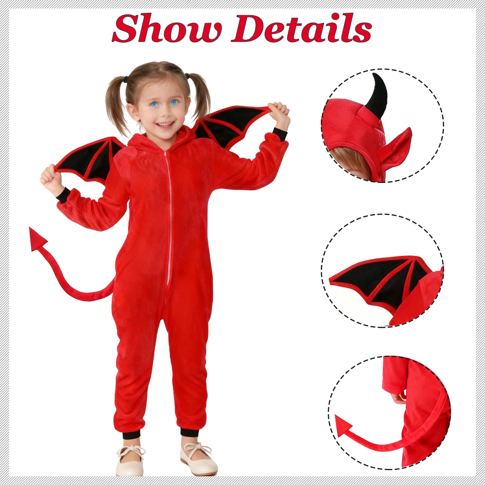 Raveparty Kids Devil Costume, Red Devil Costume Kids, Devil Jumpsuit Halloween Costumes for Boys (Red, L) - Image 2