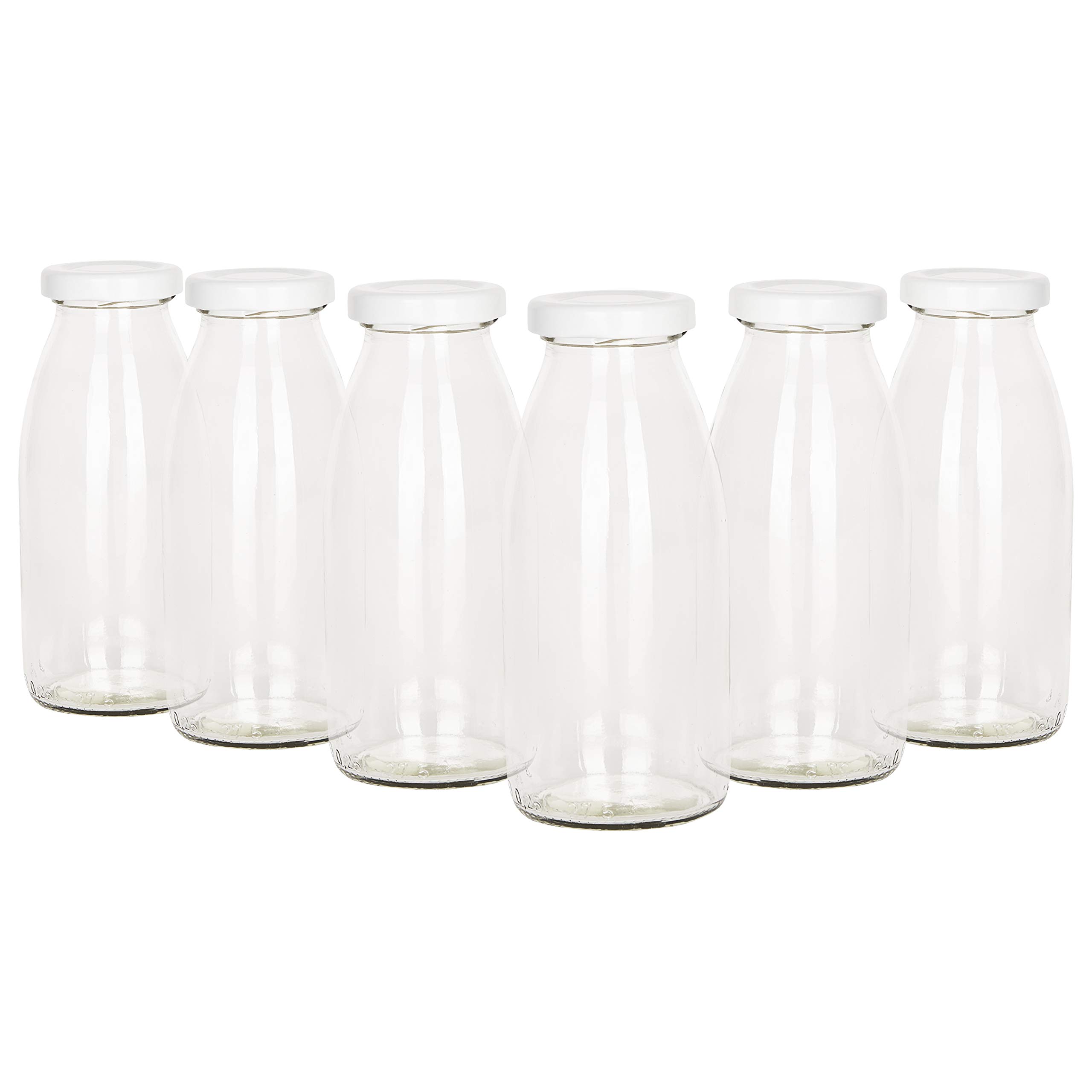 Restorgan Set van 2 melkflessen met deksel, glazen flessen met deksel, 1 liter, herbruikbare smoothieglazen met deksel, ideaal voor sap, melk, milkshakes, sapflessen met 2 schaalmarkeringen