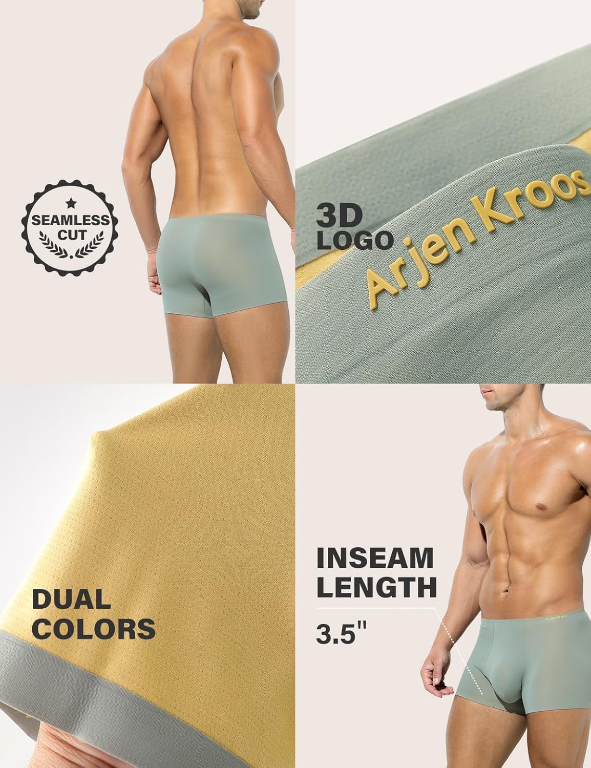 Arjen Kroos Men's Boxer Briefs Breathable Dual Colors Seamless Modal Mens Trunks Underwear with Support Pouch 4 Pack - Image 4