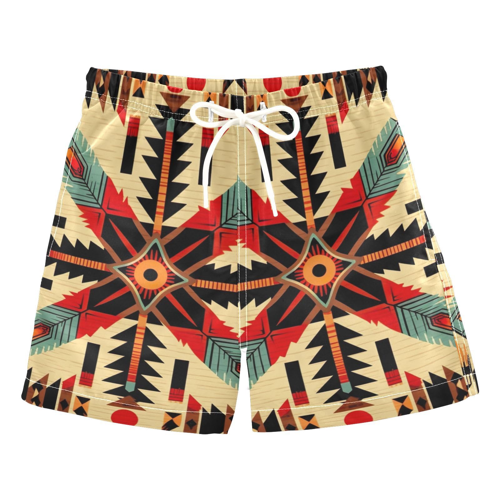 FLildon Indian Ethnic Navajo Little Boys Swim Trunks with Mesh Lining Quick Dry Beach Board Shorts, 3T