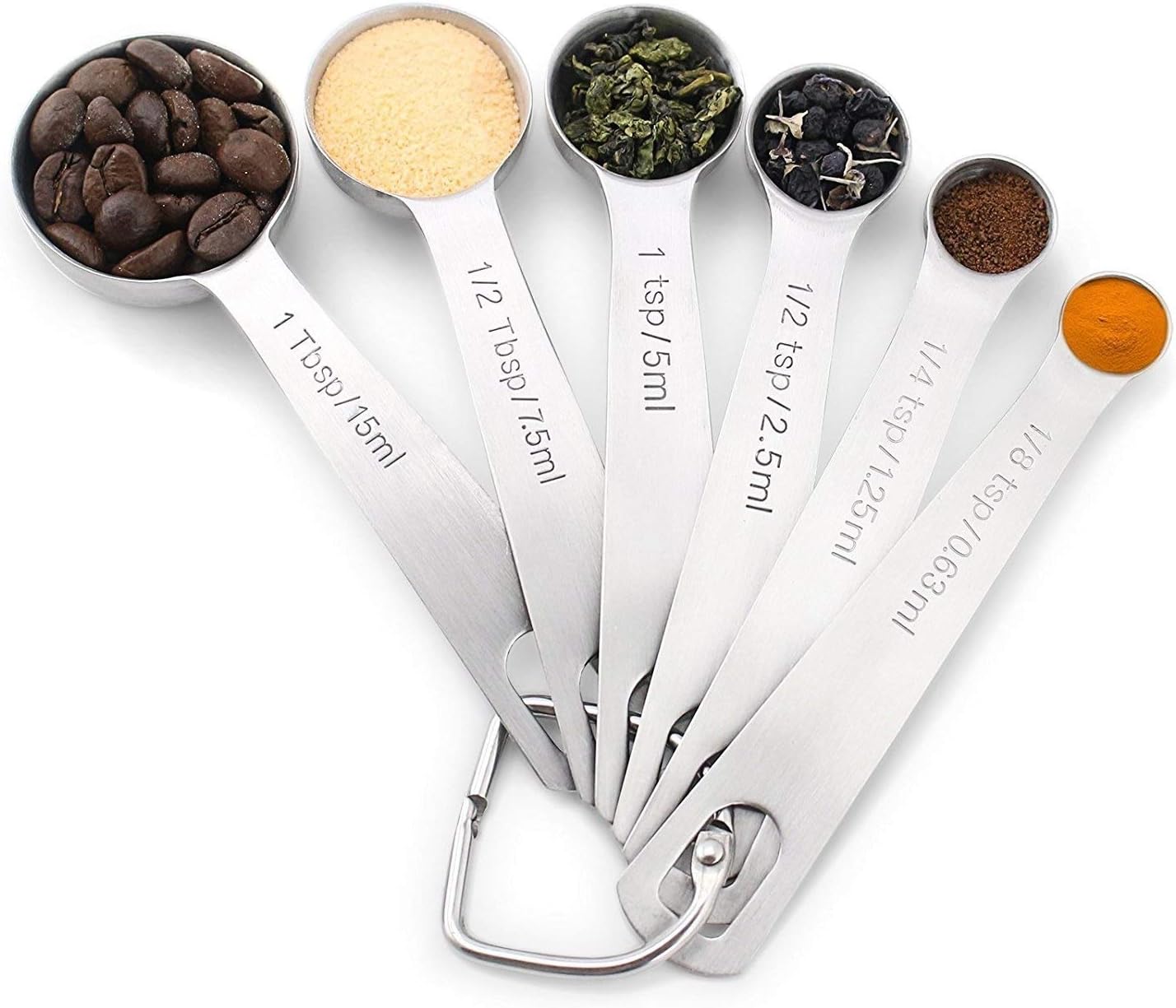 Measuring Spoons Stainless Steel Small Tablespoon Accurate Kitchen Measuring Spoons 1/2 Tablespoon and 1/8 Teaspoon Metal Measuring Spoon for Dry and Liquid Ingredients, Set of 6.