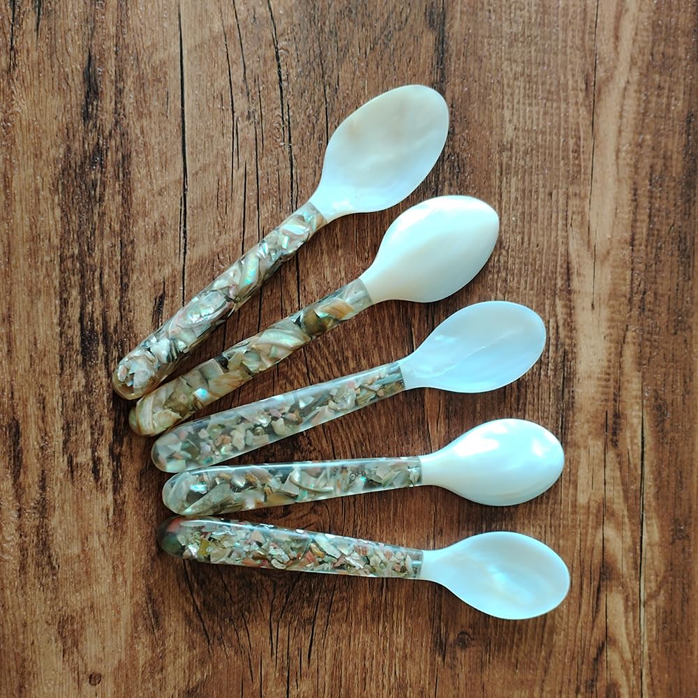 Lacmopyle Set of 5 Hand craft Mother of pearl caviar spoon, 5.9inches
