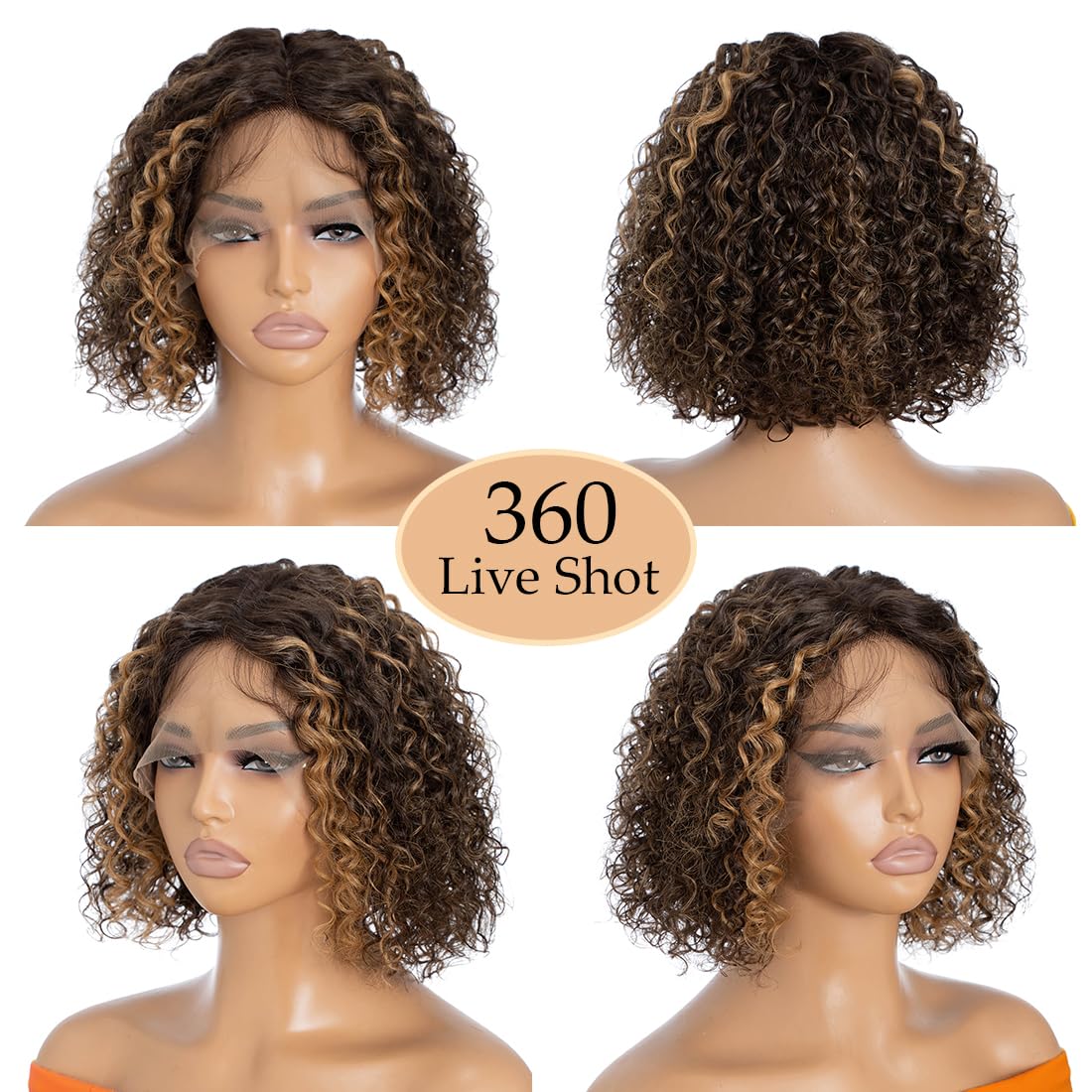 Short Kinky Curly Lace Front Wig 8 inch Bob Deep Curly 13X4X1 HD Lace Front Wig for Women Brazilian Virgin Human Hair Wigs with Bangs Natural Looking TTF4/27-1 - Image 2