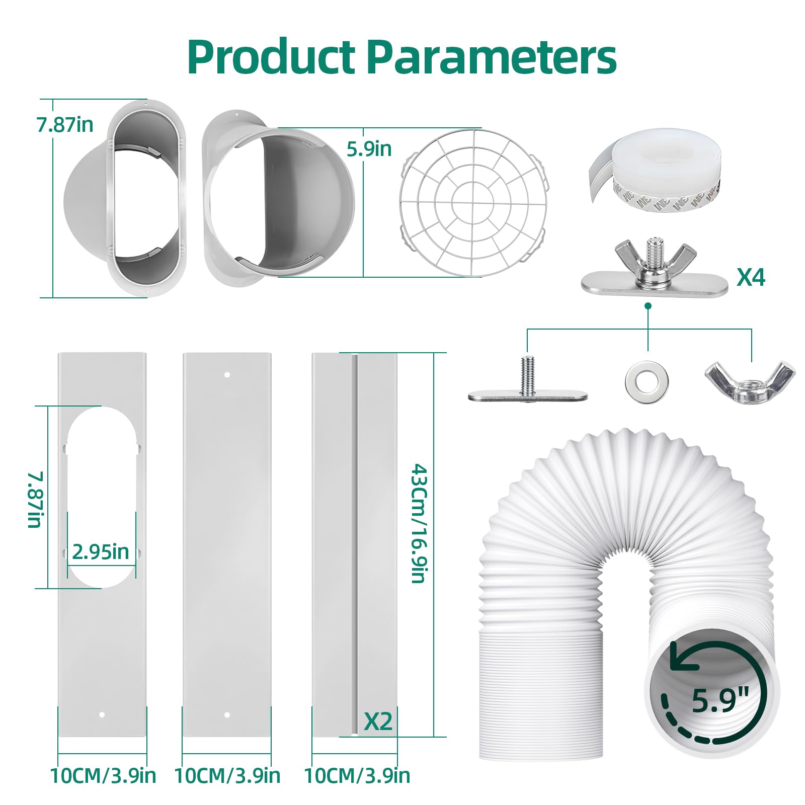 Kit de ventana de aire acondicionado portátil – Kit universal ajustable de ventilación de CA con manguera de escape de 5.9 pulgadas para ventanas deslizantes verticales/horizontales