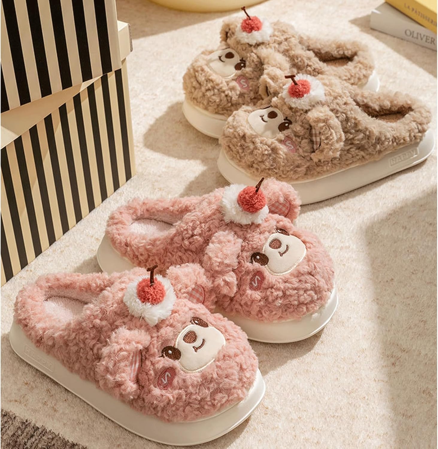 Genérico Pantuflas De Algodón con Estampado Animal, Cálidas Y Antideslizantes, De Felpa Suave, Aptas para Uso En Interiores Y Exteriores, Regalo Ideal para Otoño E Invierno (Brown 36 EU)