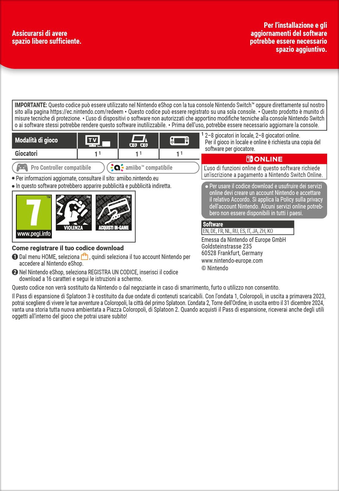 Splatoon 3 Pass di espansione | Nintendo Switch - Codice download