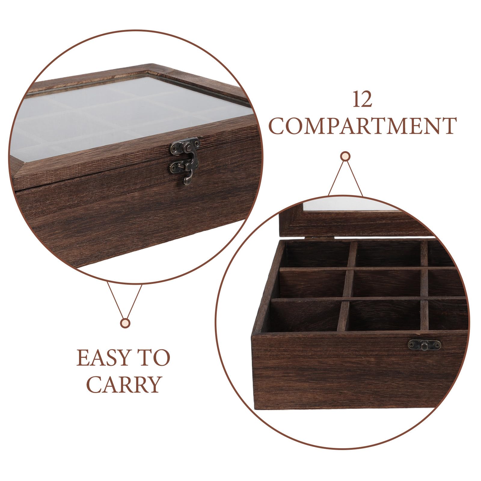 Gadpiparty Organizador de Bolsitas de Té de Madera | 12 Compartimentos para Encimera | Portapaquetes de Té con Tapa Transparente | Contenedor Decorativo de Madera para El Hogar Y La Oficina de 28 X