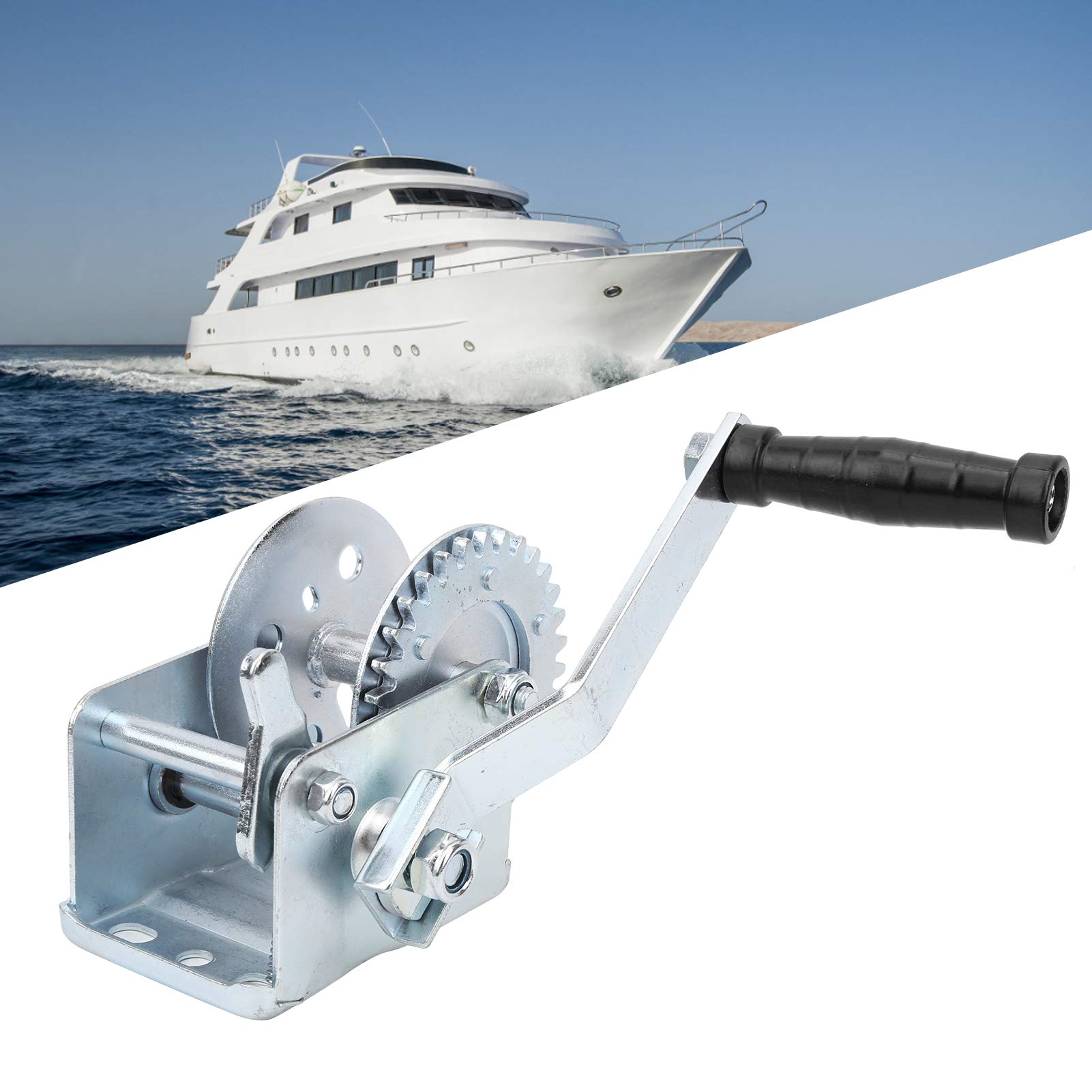 Natudeco Manual Trailer Winch 600lbs Capacity Boat Hand Towing Winches Reversible Ratchet Trailer Capstan for Trailer, Boat or Yacht