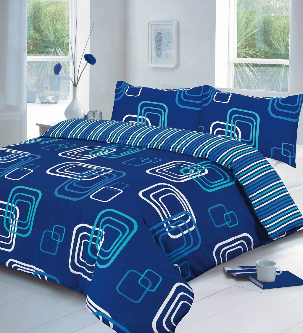 HOME ACE Blake Blue Printed Single Duvet Cover Set - Easy Care Poly Cotton Single Quilt Cover Bedding Set - 135CM x 200CM with 1 Pillowcase 50CM x 75CM