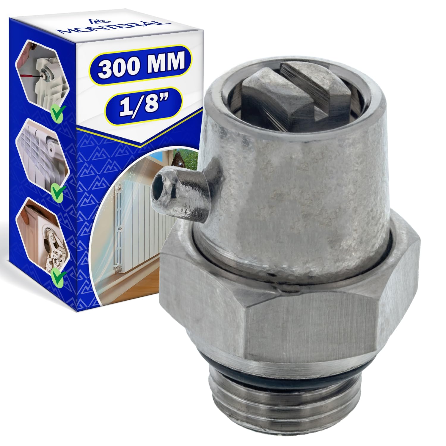 Automatic Radiator Bleed Valve with Size 1/8" Made of Nickel Plated Brass - Warranty 10 Years - MONTERAL