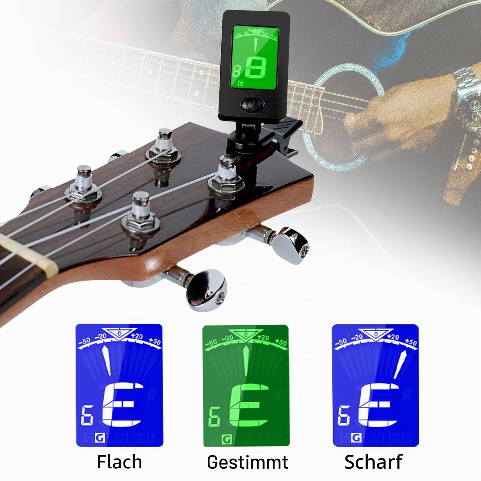 Gitarre Capo, Plektrum, Zubehör mit Stimmgerät, Kapodaster, Tuner Clip für Gitarre, Bass, Violine, Ukulele Chromatisch