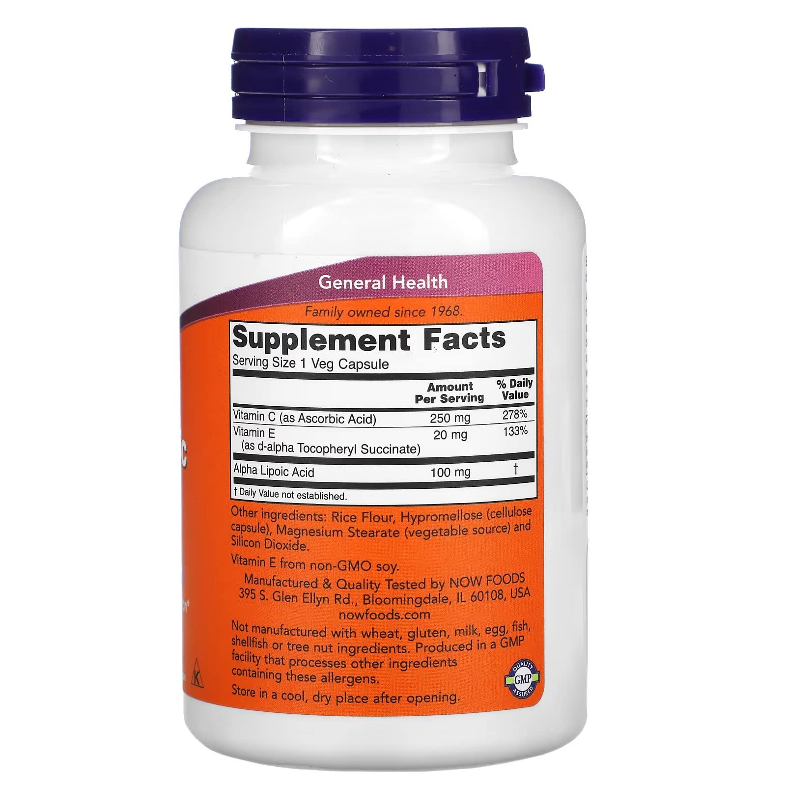 NOW ALA 100mg Vitamin C & E, 120 Stück