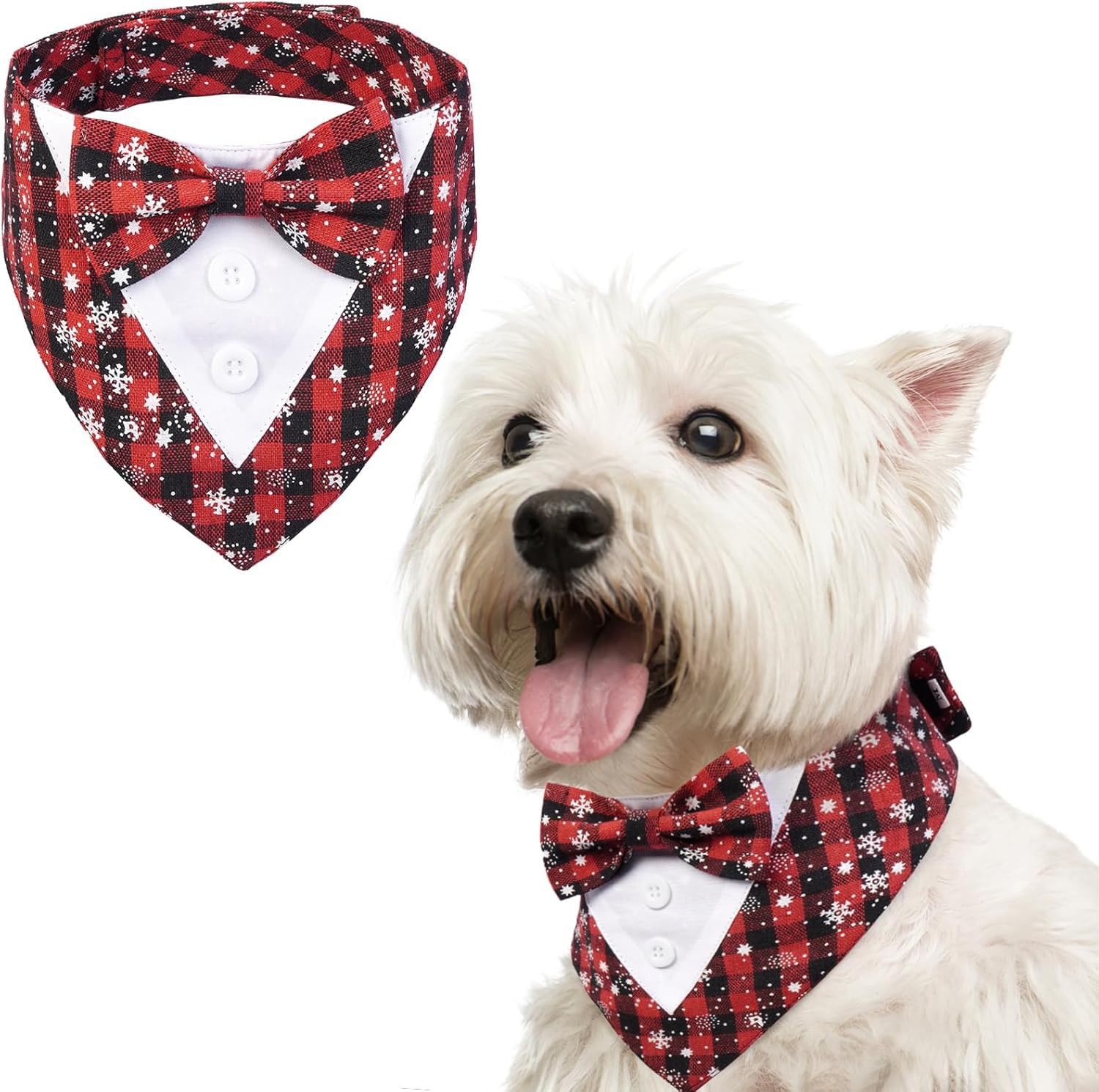 BT Bear Pet Tuxedo Collar Bandana,Wedding Outfit,Bow Tie for Cats Puppy Small Dogs Outfit Party,Birthday,Christmas,Red snowflakes XS