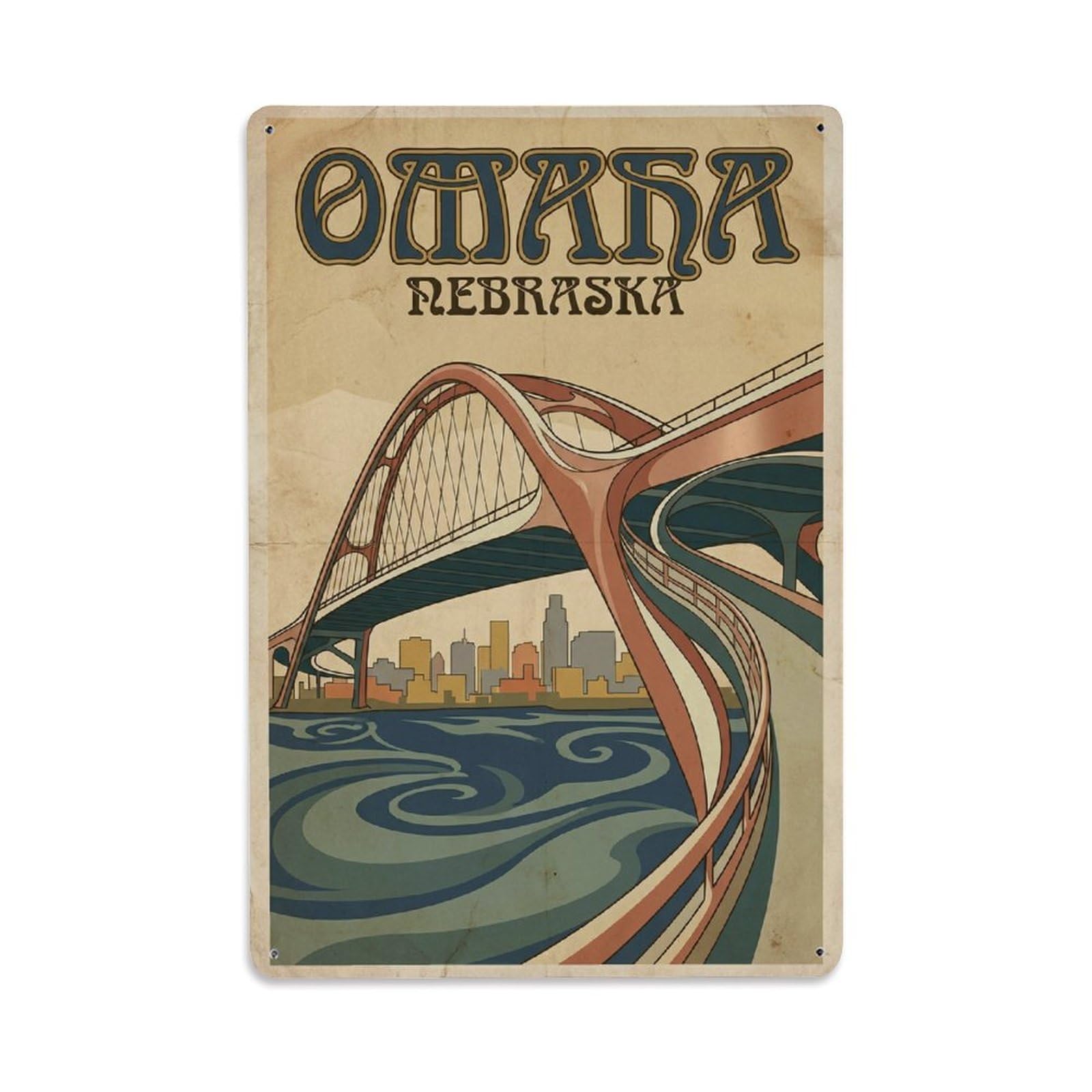 Xanthor Style Travel Vintage Usa Omaha Metal Tin Sign