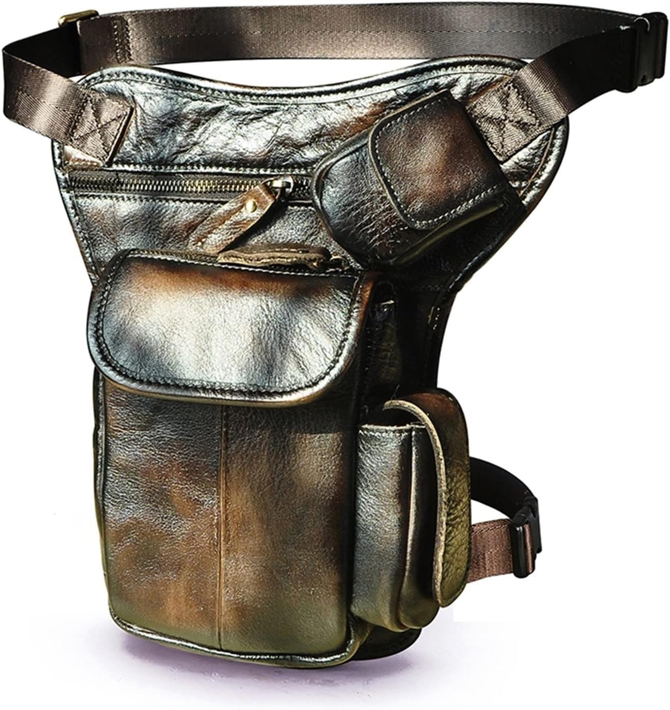 Marsupio Gamba Moto Borsa Da Gamba, Coscia In Pelle Moda Uomo Casual Messenger A Tracolla Design Viaggio(Dark Coffee)