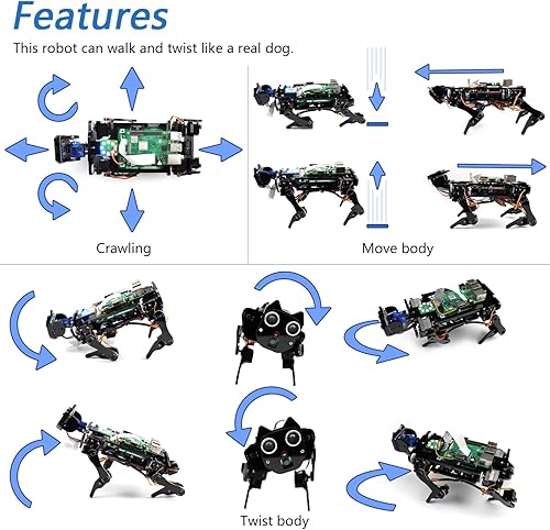 Miniatura 3 de FREENOVE Kit robot para perro Raspberry Pi 5 4 B 3 B+ Zero 2 W, caminar, autoequilibrio, reconocimiento facial, rastreo de bolas, rango ultrasónico,