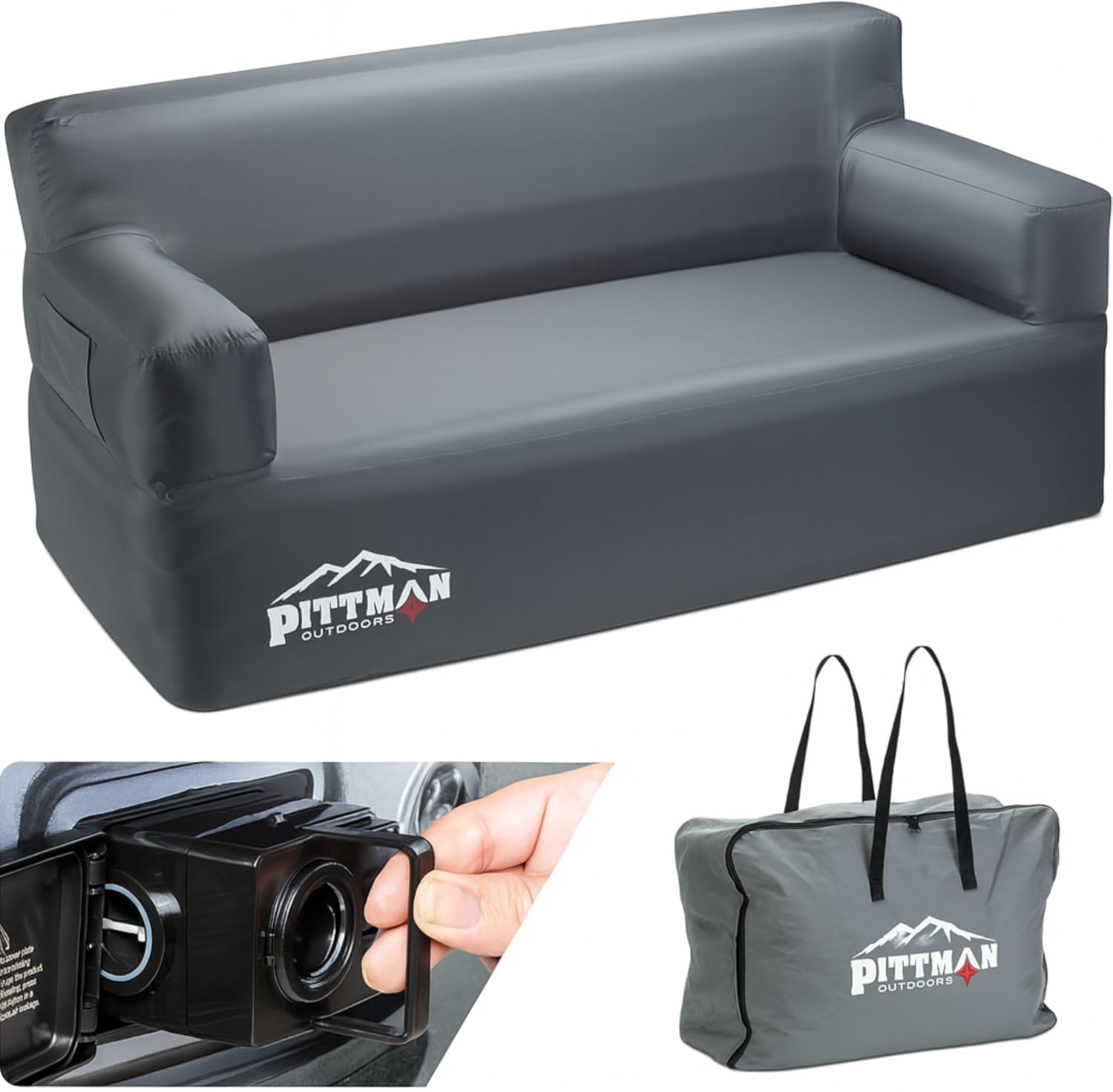 Pittman - Inflatable Couch with Built in Pump for Outdoors & Indoors - Blow Up Couch for Camping, Glamping or Home use has Heavy Duty Puncture Resistant Fabric for Inflatable Sofa Comfort & Durability