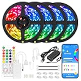 RGBW Bluetooth Music APP 65.6FT LED Strip Lights RGB+ Warm White 3000K 4 Colors in 1 LED Color Changing Lights Strip for Bedroom, Desk, Home Decoration, with Remote and 12V Power Supply
