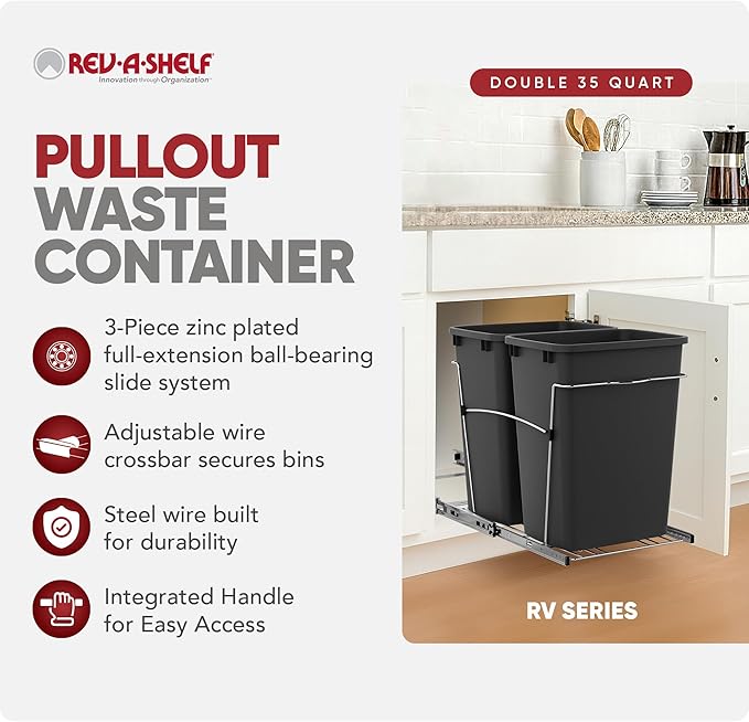 Rev-A-Shelf RV-18KD-18C Doble Caneca Basura Extraíble 35 Qt Negro miniatura 4