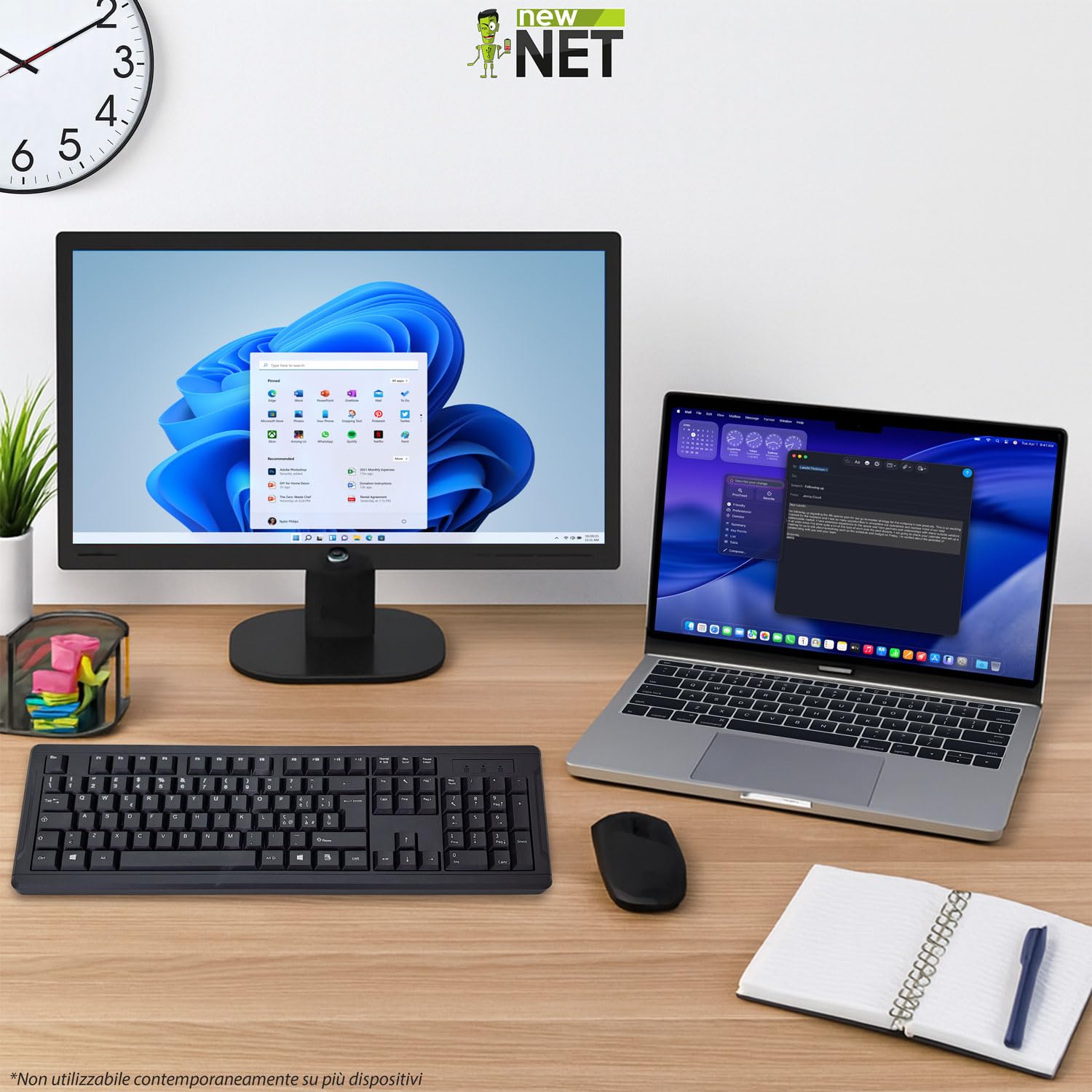 Kit Wireless USB Tastiera e Mouse, soluzione pratica per una postazione singola domestica o da ufficio, con periferiche leggere e facili da installare per un setup immediato