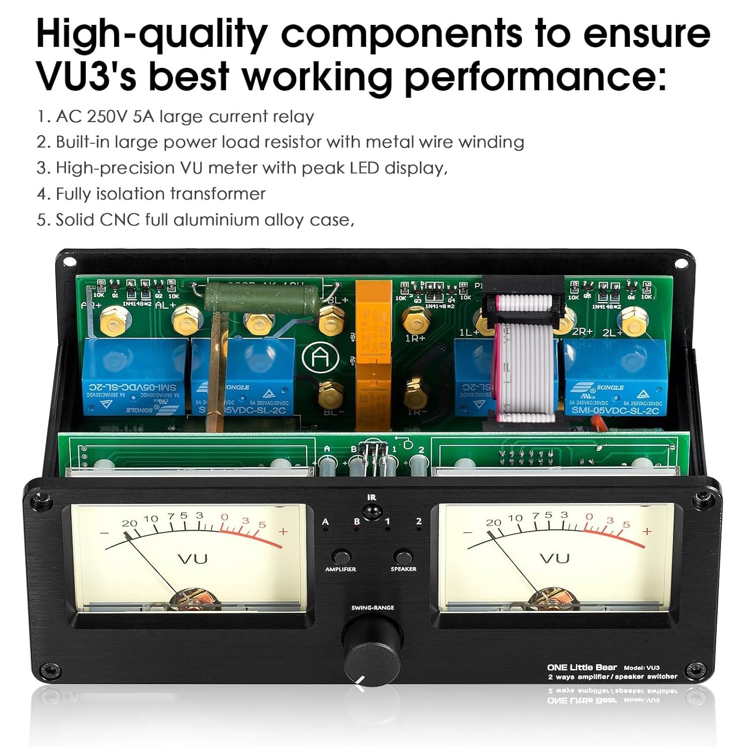 Commutatore Amplificatore/altoparlante VU3, Doppio VU Meter Analogico, 2 Set Di Uscite Di Commutazione Audio, 4 Livelli Di Retroilluminazione Regolabili, Distributore Audio, Decorazione Dinamica