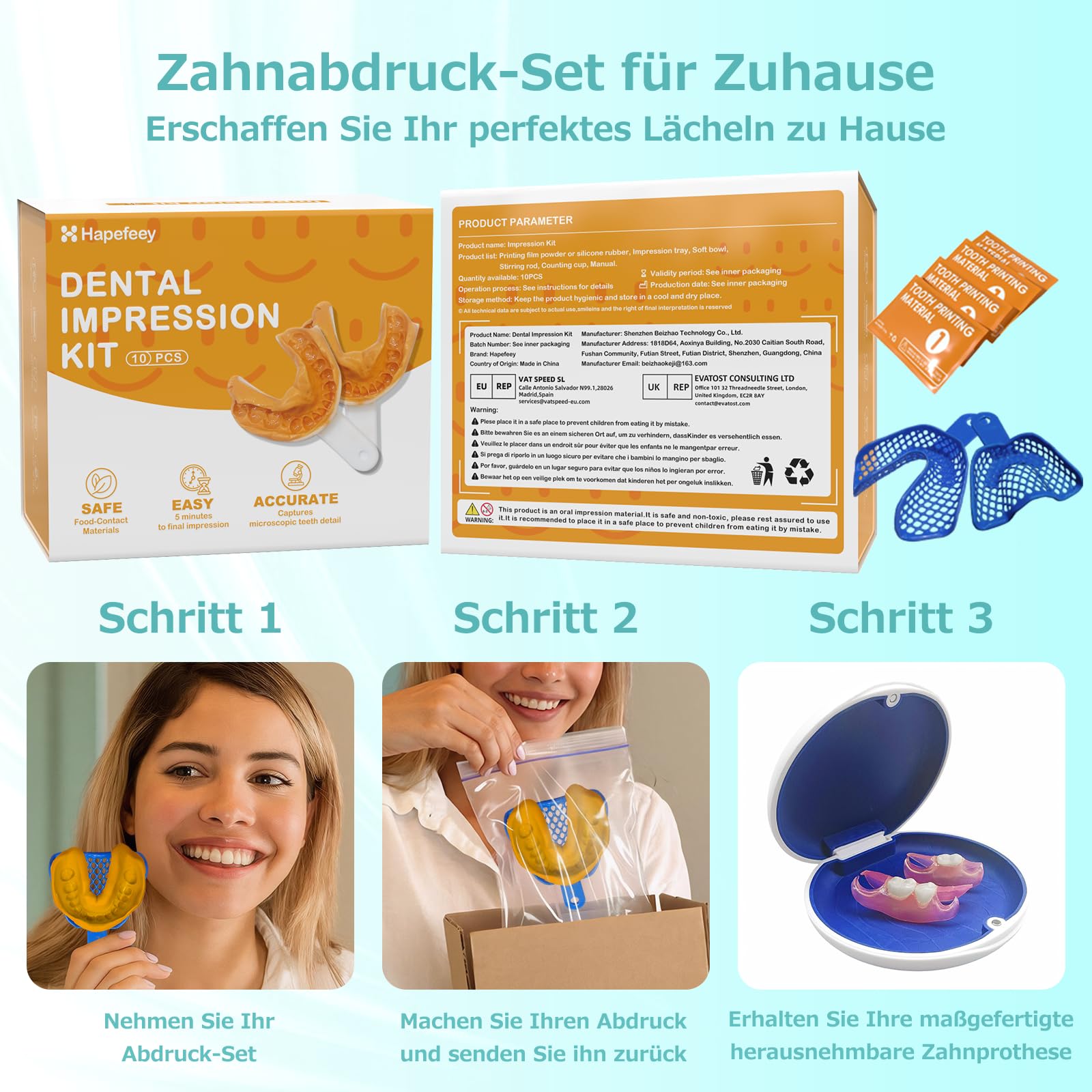 Prothèse Partielle Dentaire sur mesure - Dentier Provisoire, Prothese dentaire amovible et provisoire. Ajustement parfait et utilisation facile pour recréer votre sourire à domicile (3 dents)