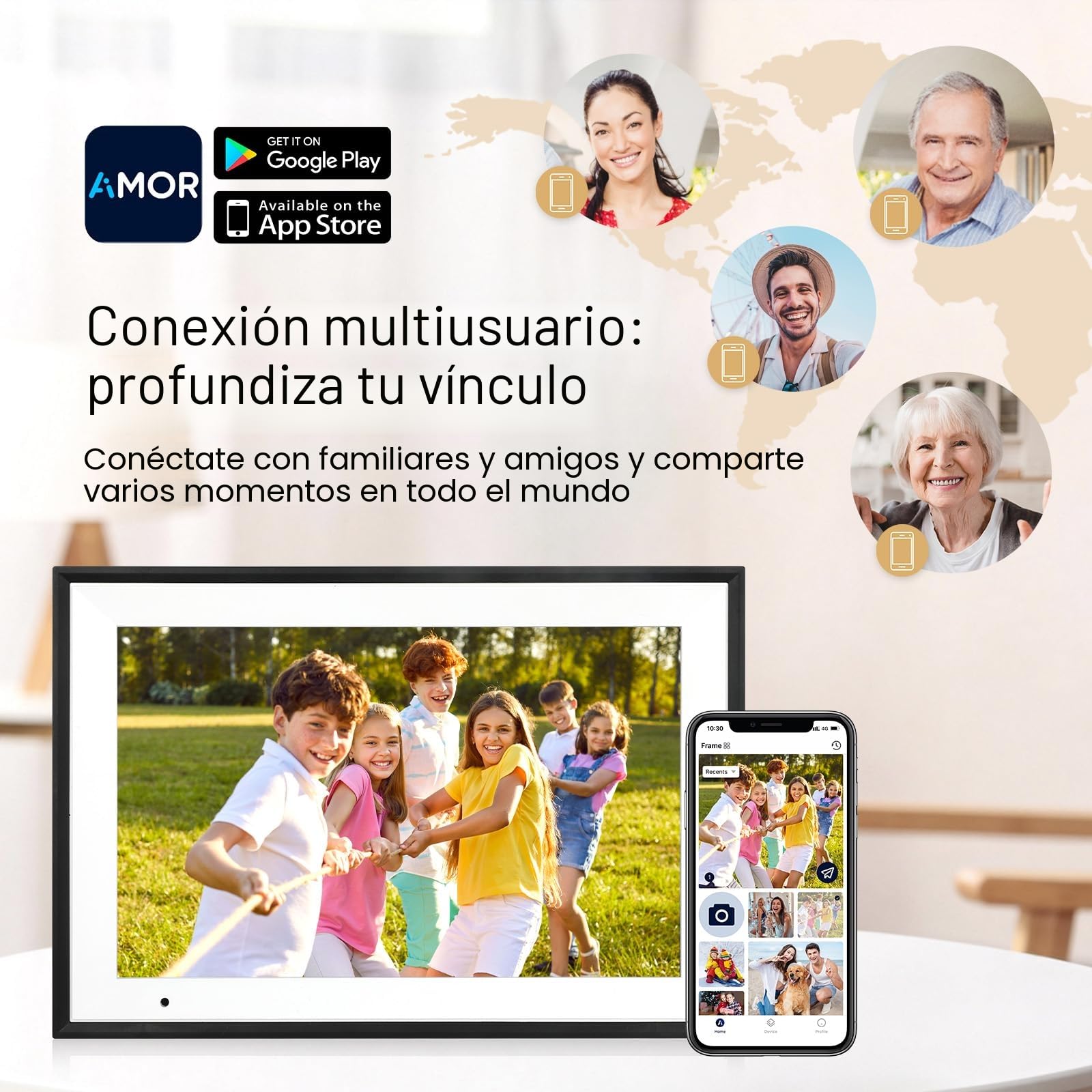 AEEZO Marco de Imagen Digital WiFi 32GB de Memoria, Pantalla táctil IPS 1280 * 800, Modo Dormitorio, Marco de Imagen Digital, Carga rápida de vídeos y Fotos a Distancia con el Software AiMOR (Negro)