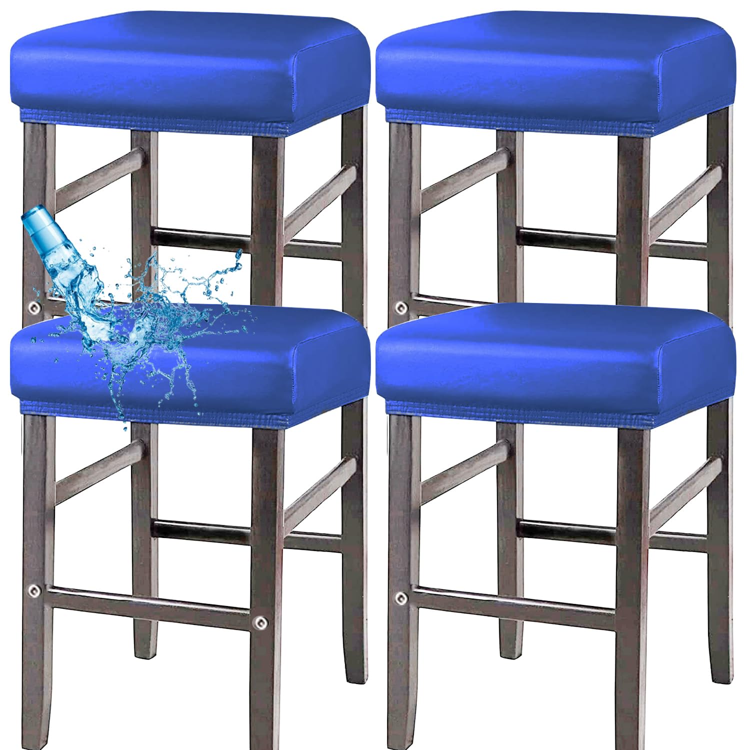 Housse de tabouret de bar rectangulaire extensible élastique amovible bleu x4