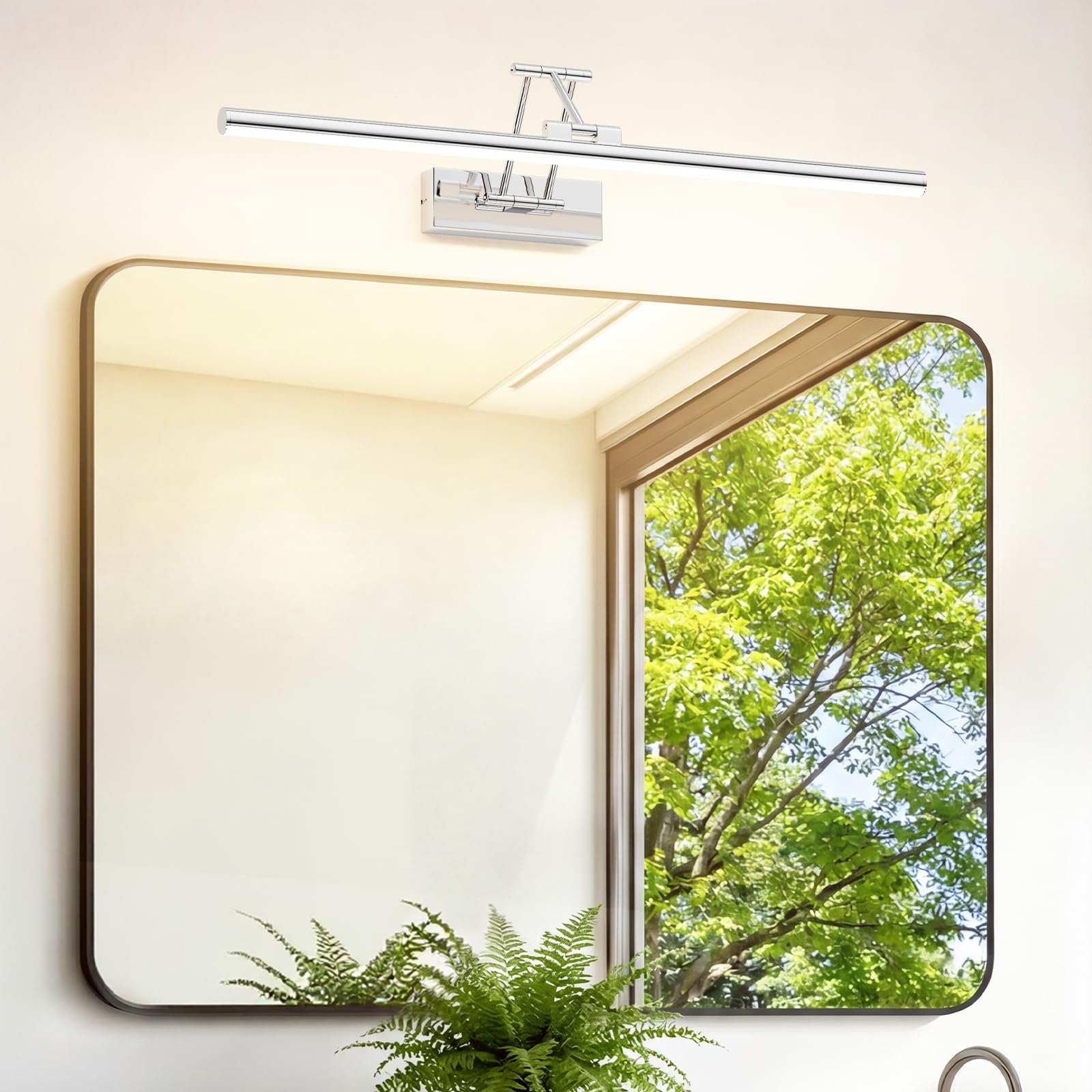 Klighten LED Lámpara de Espejo LED 60cm, Luz LED para espejo 20W 1500 LM,Lamparas Espejo Giratorias para Baño IP44,Aplique de Espejo de Baño,Blanco cálido 3000K,Chrome