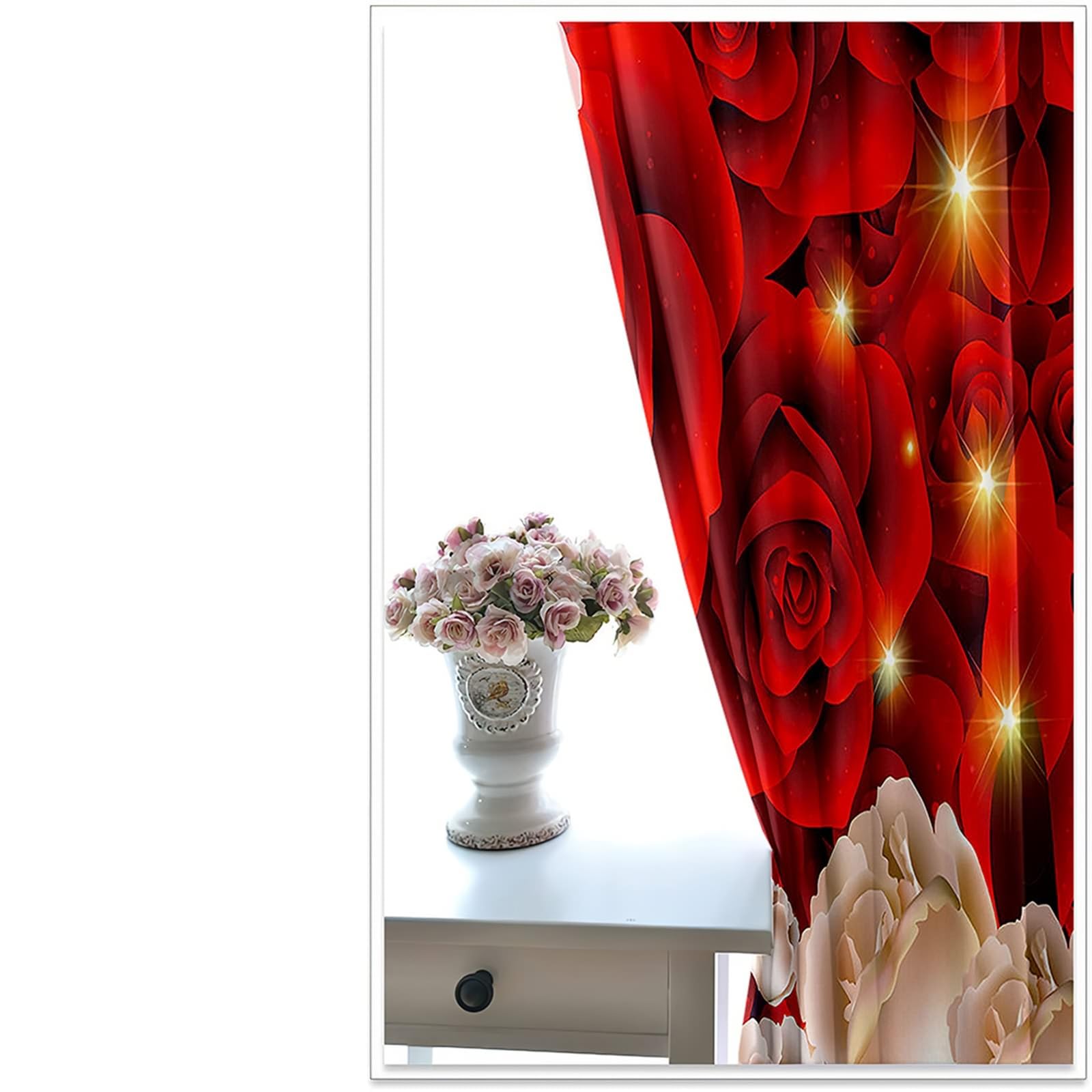 Blickdichte Vorhänge, Rosenblüten Verdunkelung 2 Paneele für Fenster Wohnzimmer/Küche, Rot Rosa, 137x214cm