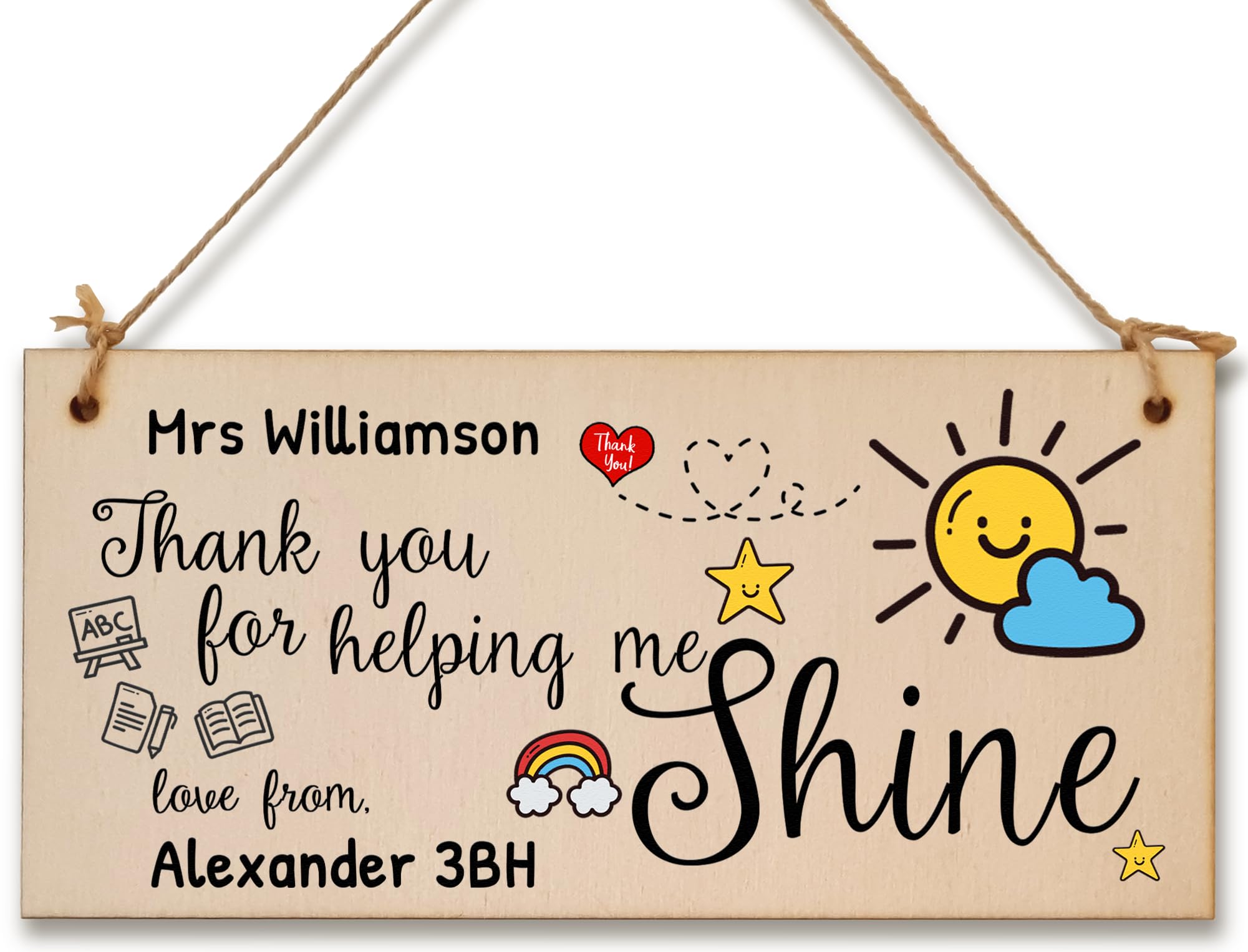 The Plum Penguin Multicolour Personalised Thank You For Helping Me Shine Handmade Wooden Hanging Plaque Gift Teacher Teaching Assistant End Of Term