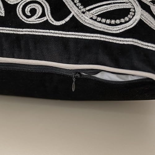 Miniatura 6 de Aeckself Funda de almohada floral europea de 16 x 16 pulgadas, funda de almohada decorativa bordada de terciopelo de lujo para sofá, dormitorio,