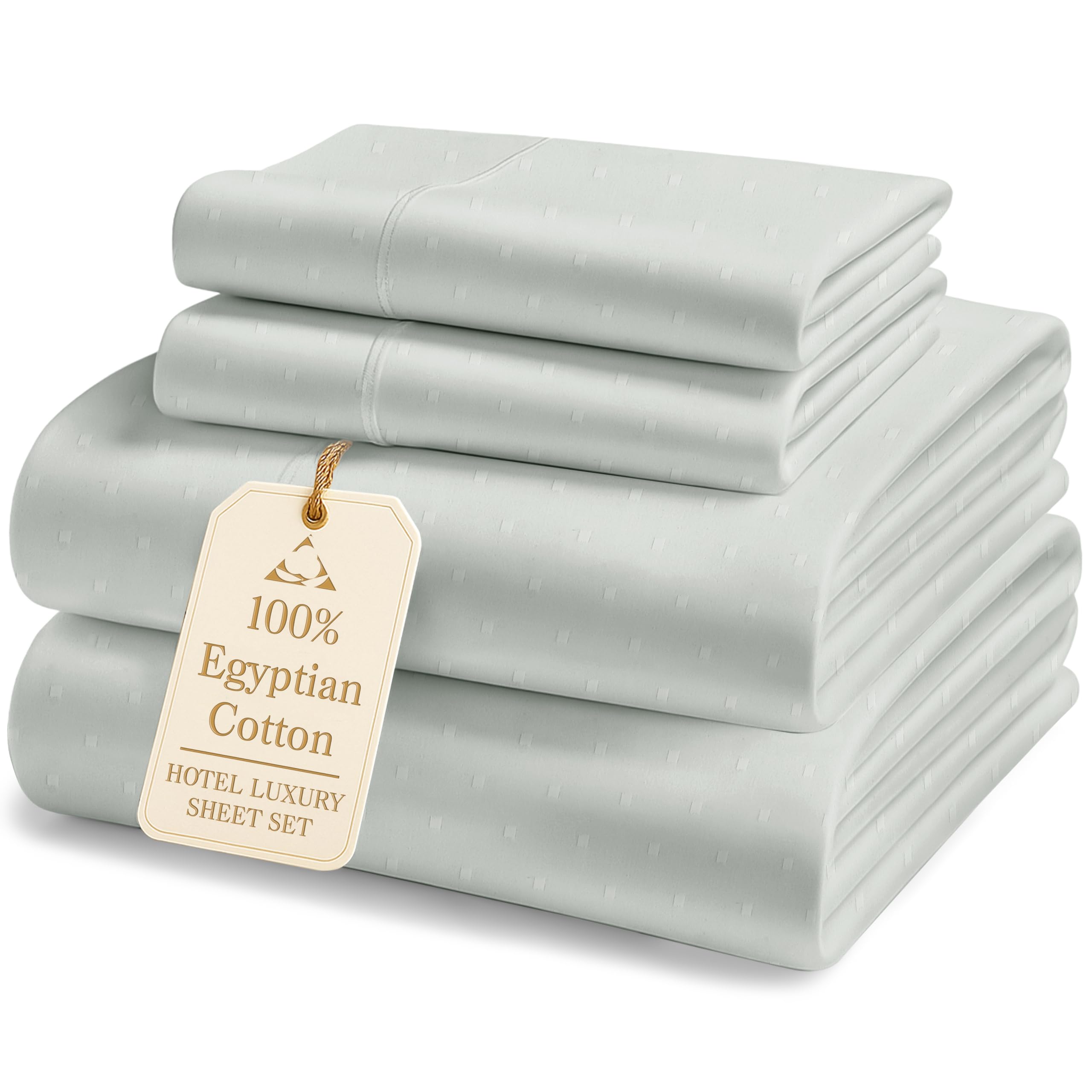 LANE LINEN Full Size Sheet Sets Sateen Weave - Mineral Swiss Dot