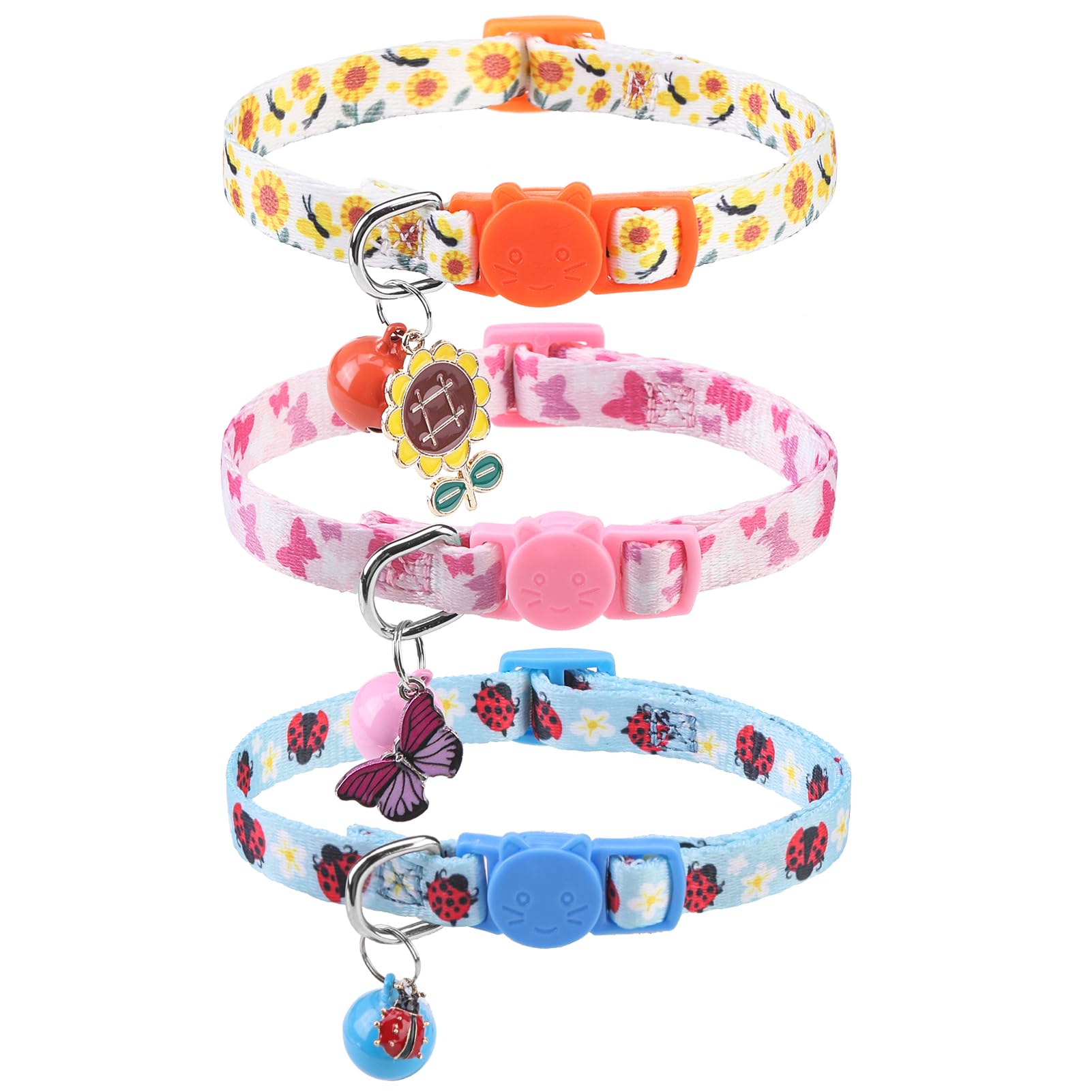 SCENEREAL Collier pour chat avec clochettes, boucle de sécurité douce et réglable pour le printemps, l'été, le quotidien, collier personnalisé pour chaton chiot rose