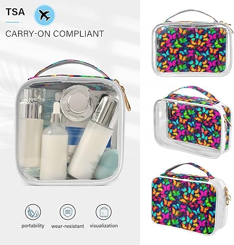 Miniatura 5 de Bolsa de aseo transparente de mariposa colorida para viajar, paquete de 2 bolsas de cosméticos de maquillaje con cremallera, bolsa de viaje para