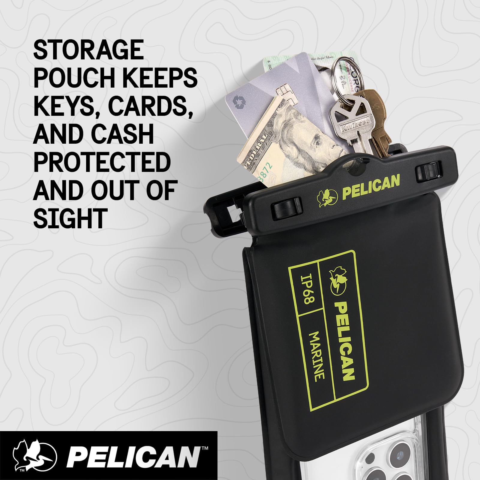 Pelican Marine - Étui étanche IP68 avec Compartiment de Rangement (Grand) - Housse de téléphone étanche Flottante - Accessoire de Voyage de croisière à la Plage - s'adapte à Tous Les téléphones