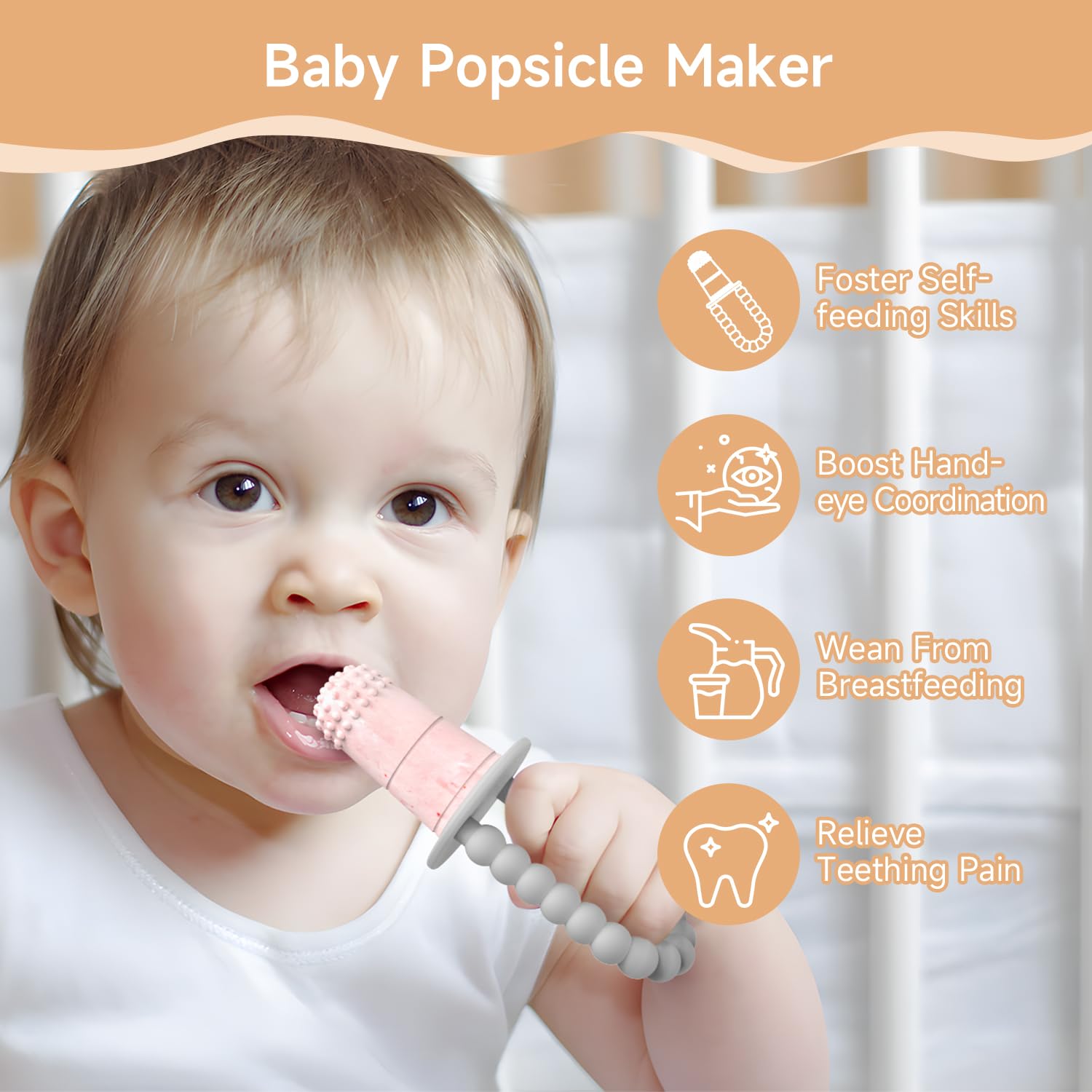 Morlike Baby Tiny Pops, 100% Silicone Popsicle Mold for Infants 4 Months +, Breastmilk Ice Pop Molds Teethers for Teething Relief, Baby Essentials, BPA Free & Dishwasher Safe (Grey)