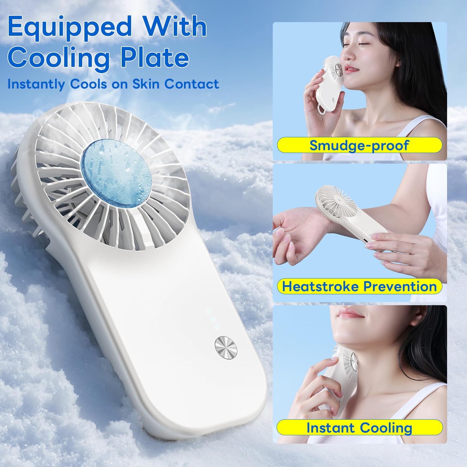 Mini ventilatore portatile con piastra di raffreddamento, piccolo e potente, design carino a 5 velocità, ventilatore portatile, leggero, ricaricabile tramite USB, per viaggi, trucco per