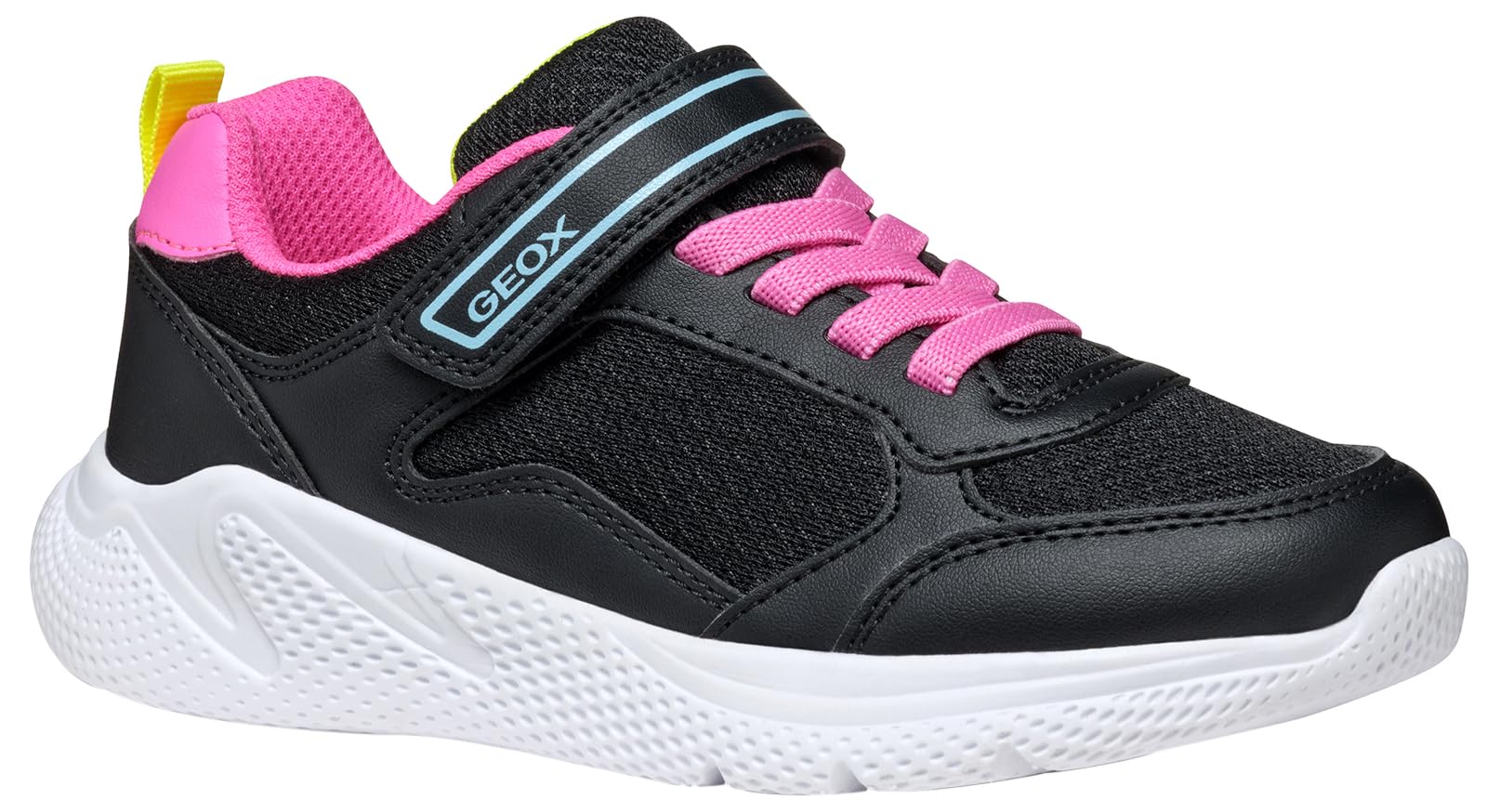 Geox J SPRINTYE Girl Sneaker, Black/Fluo Fuchsia, 12.5 UK