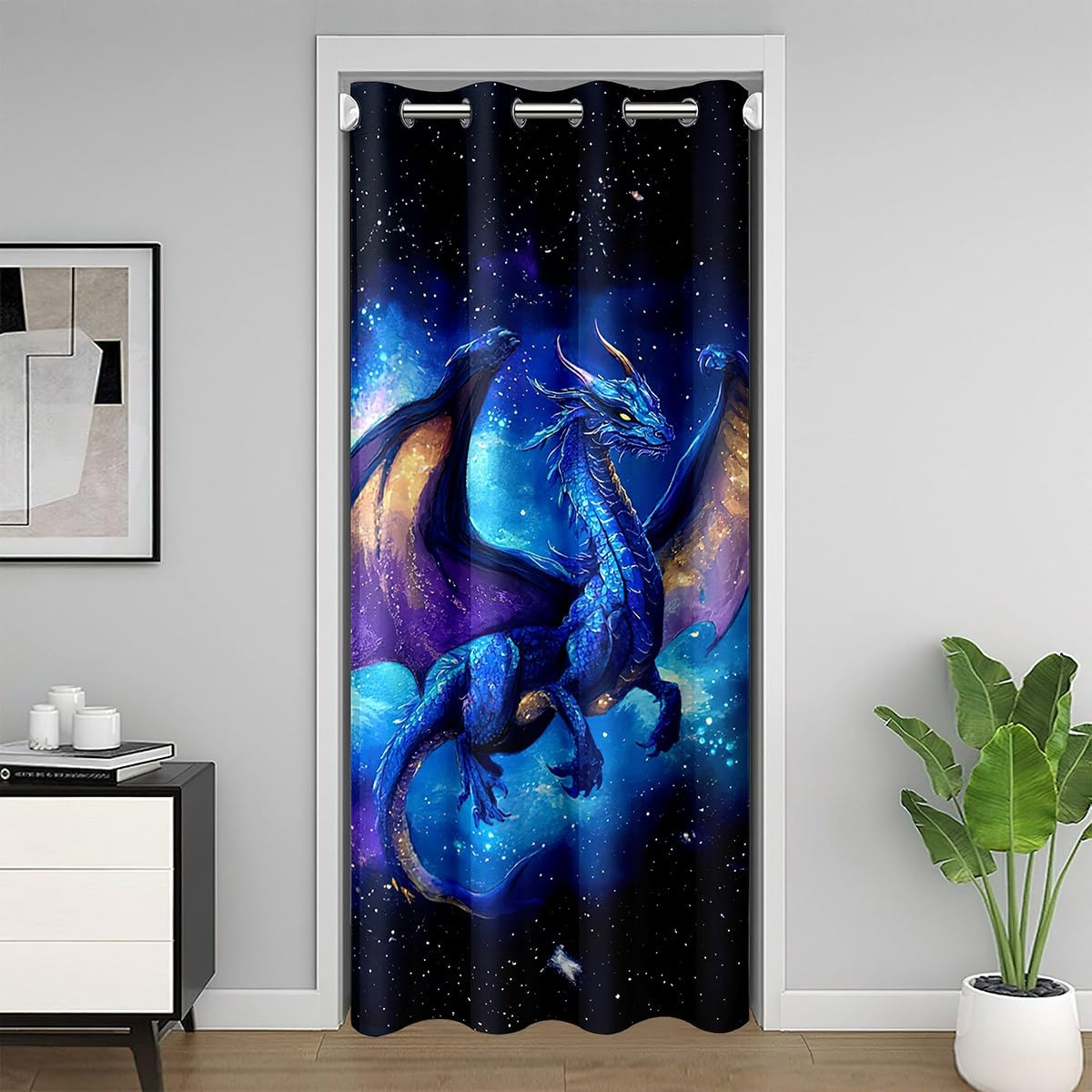 Loussiesd Blue Flying Dragon Door Curtain for Doorway Privacy 132x213cm 1 Panel Boys Girls Galaxy Dragon Closet Cover Outer Space Star Sky Room Divider Curtain Universe Cloud Galaxy Bedroom