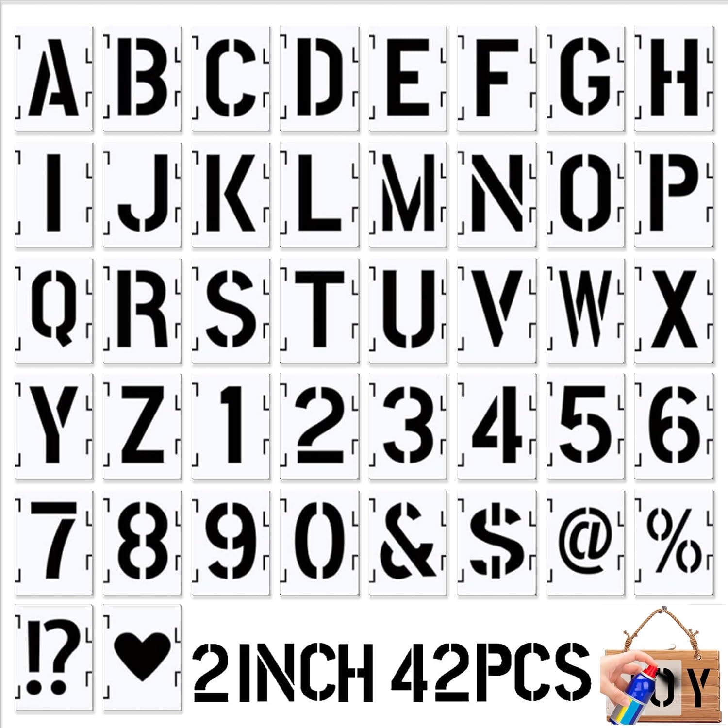 Letter Stencils 2inch, Reusable Letter and Number Stencils, 42pcs Spray Paint Stencil Letters, Alphabet Templates Interlocking Stencil Kit for