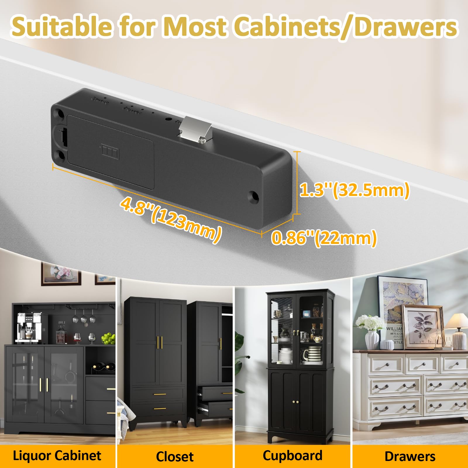 Bestkid Cerradura de gabinete NFC con tarjeta RFID, cerradura de cajón oculta delgada para seguridad infantil, archivador de licor, cocina, despensa, muebles, cajón de doble capa, no requiere taladrar