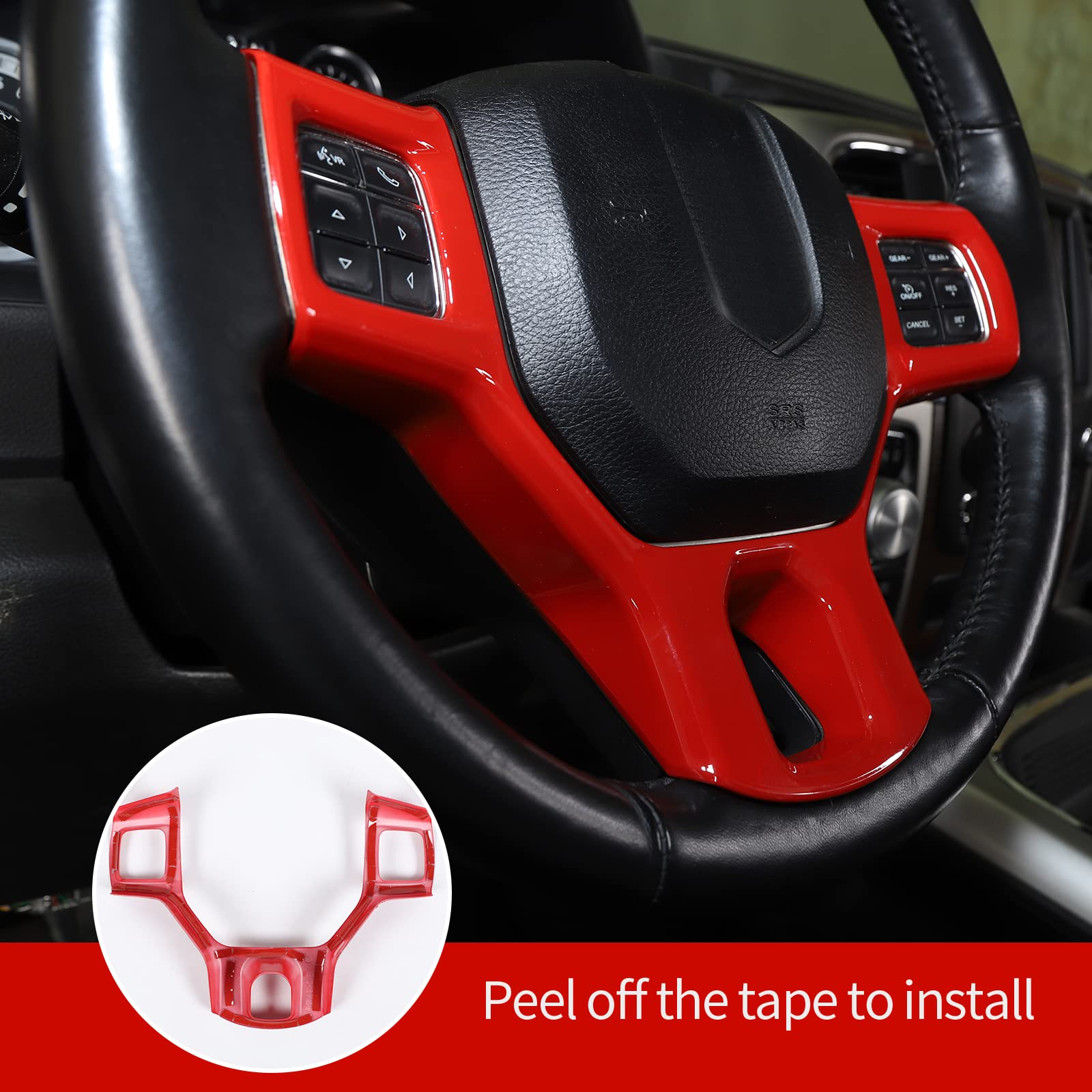 Red Carbon Fiber Steering Wheel Cover For 2010-2017 Dodge RAM 1500 - ABS Trim Upgrade