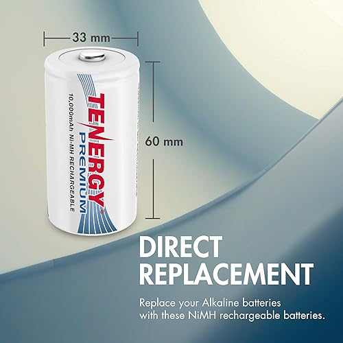 Miniatura 7 de Combo 4 pilas recargables Tenergy de tamaño D de alta capacidad 10000 mAh NiMH con certificación UL