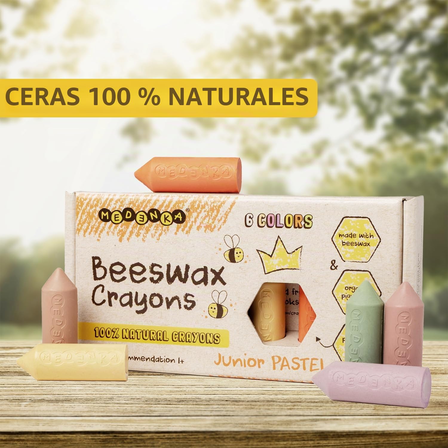 Ceras de cera de abeja pura, certificadas y atóxicas para niños a partir de 1 año, aroma natural a miel | Ecológico