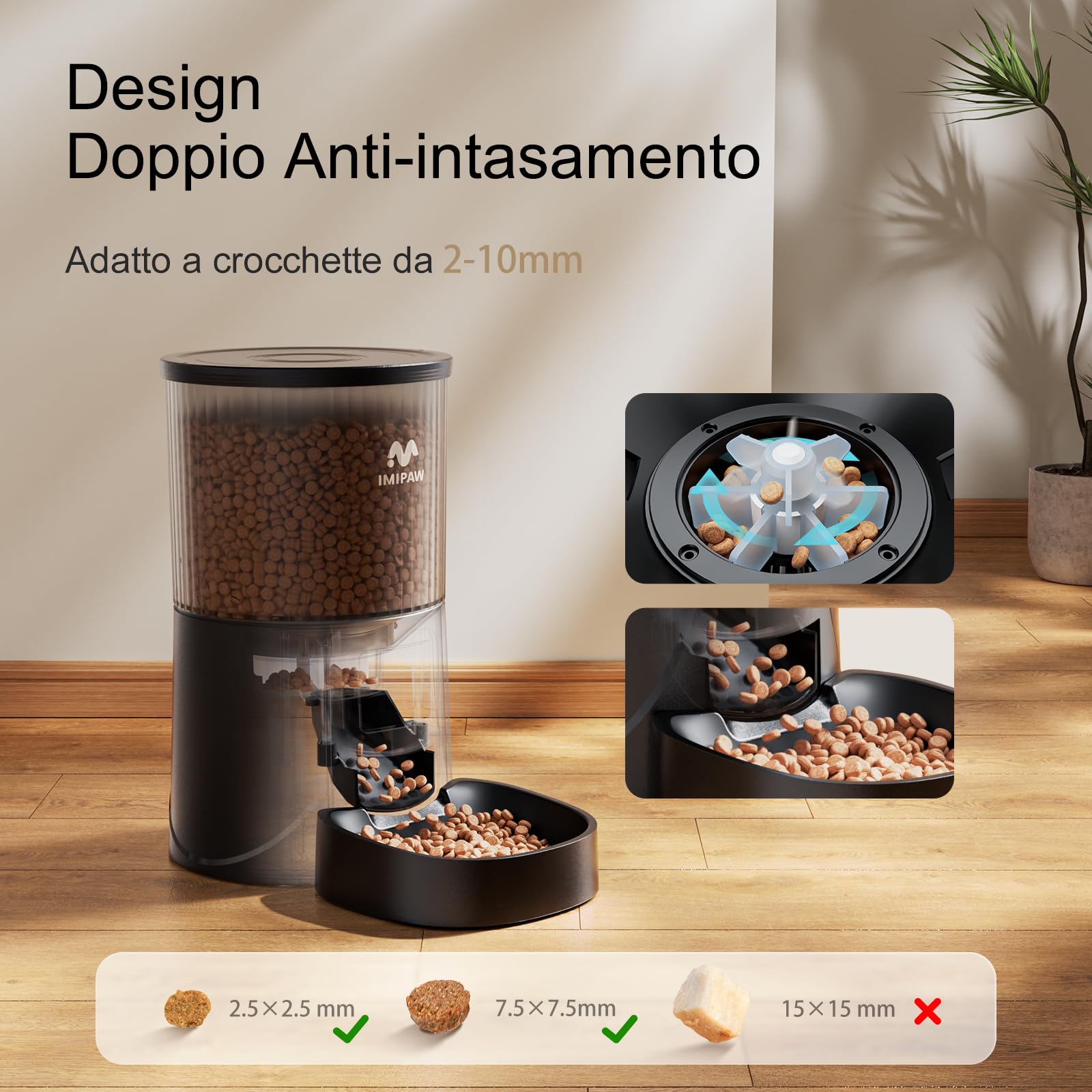 IMIPAW Distributore Automatico Cibo Gatti, Controllato da APP, 2.4G | 5G WiFi Alimentazione a Distanza, 10 Pasti al Giorno, 4L Dispenser Cibo Secco per Animali Di Piccola e Media Taglia (Nero, 4L)